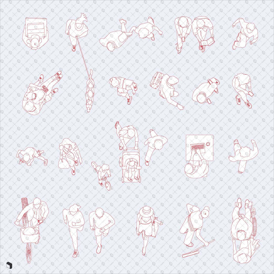 Cad Freehand Urban People Top View 2 Digital Artwork drawings | Toffu Co
