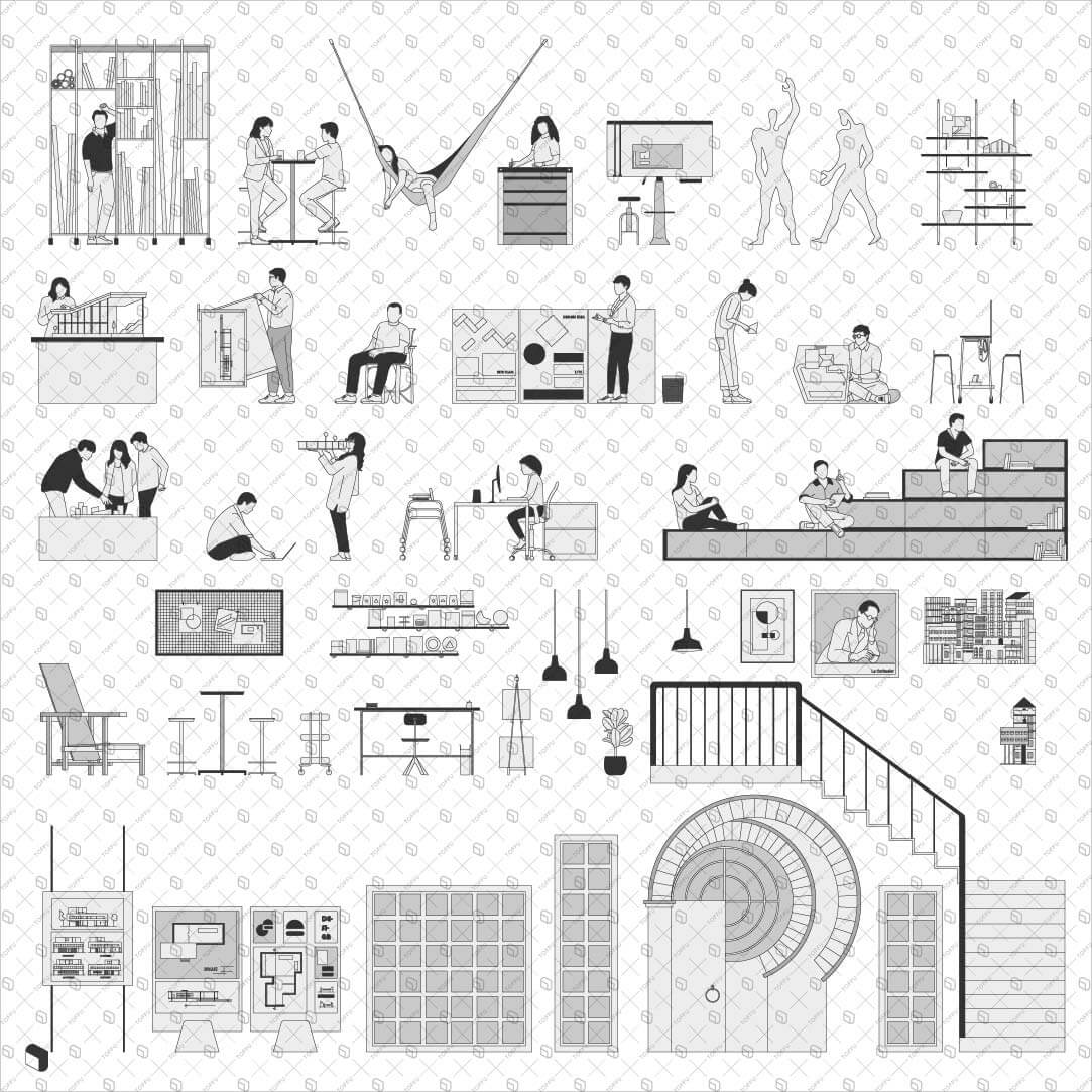 Cad Monochrome Architecture School Section Digital Artwork drawings | Toffu Co