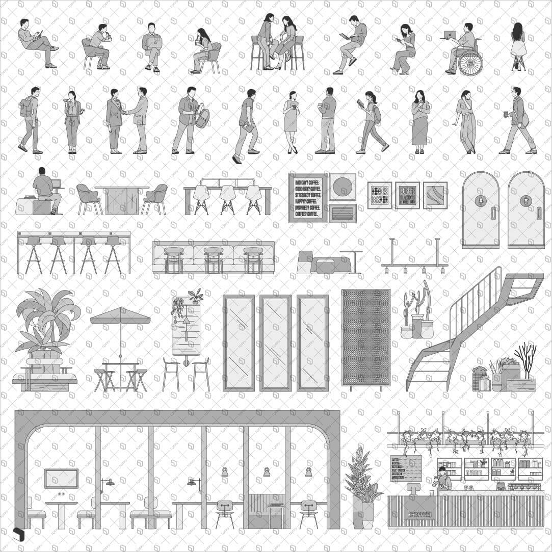 Cad Monochrome Collaborative Workspace Section Digital Artwork drawings | Toffu Co