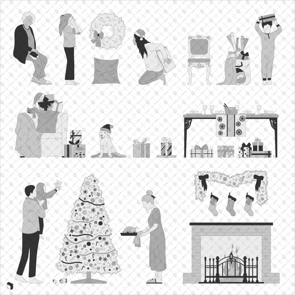 Cad Monochrome Cozy Holiday Digital Artwork drawings | Toffu Co
