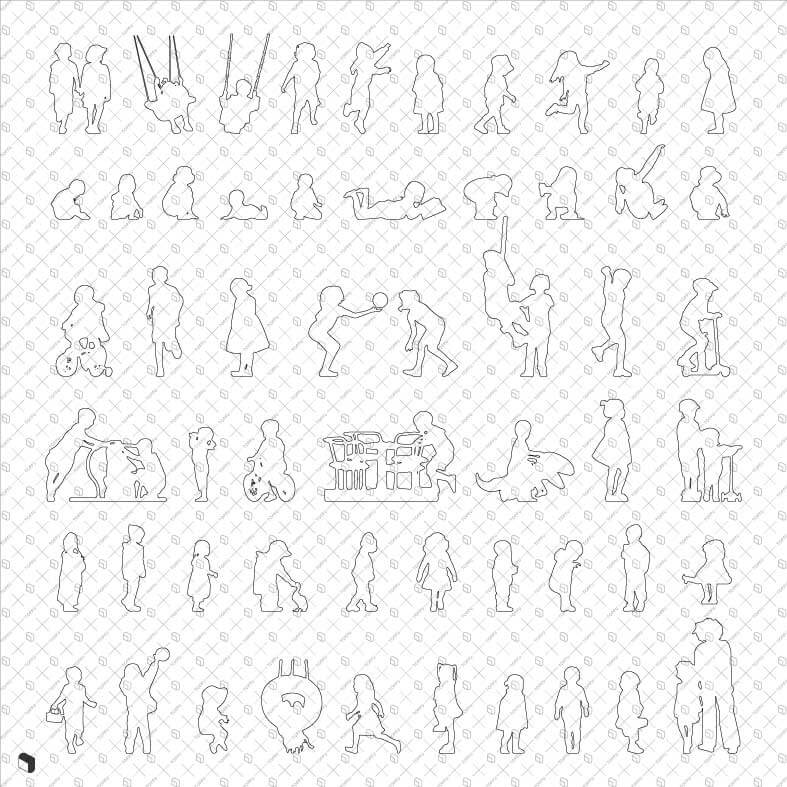 Cad Kid Silhouettes Digital Artwork drawings | Toffu Co