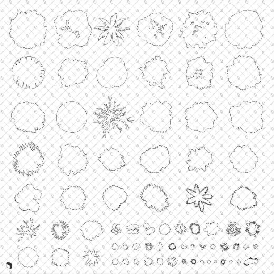 Cad Vegetation Silhouettes Top View Digital Artwork drawings | Toffu Co