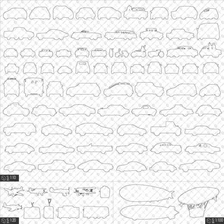 Cad Vehicle Silhouettes Digital Artwork drawings | Toffu Co