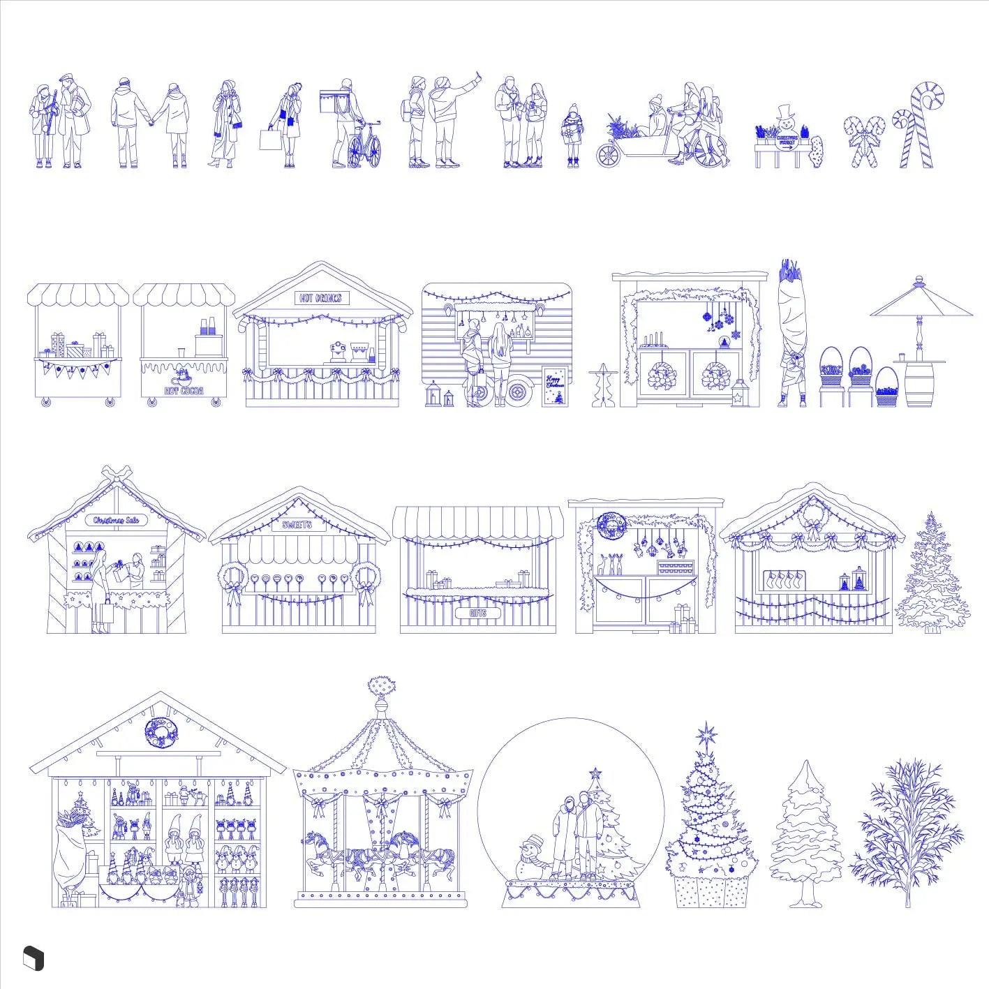 Cad Christmas Market Digital Artwork drawings | Toffu Co