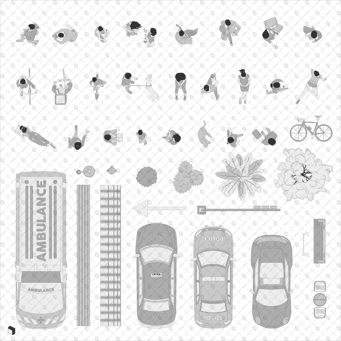 Cad Monochrome Street Top View Digital Artwork drawings | Toffu Co