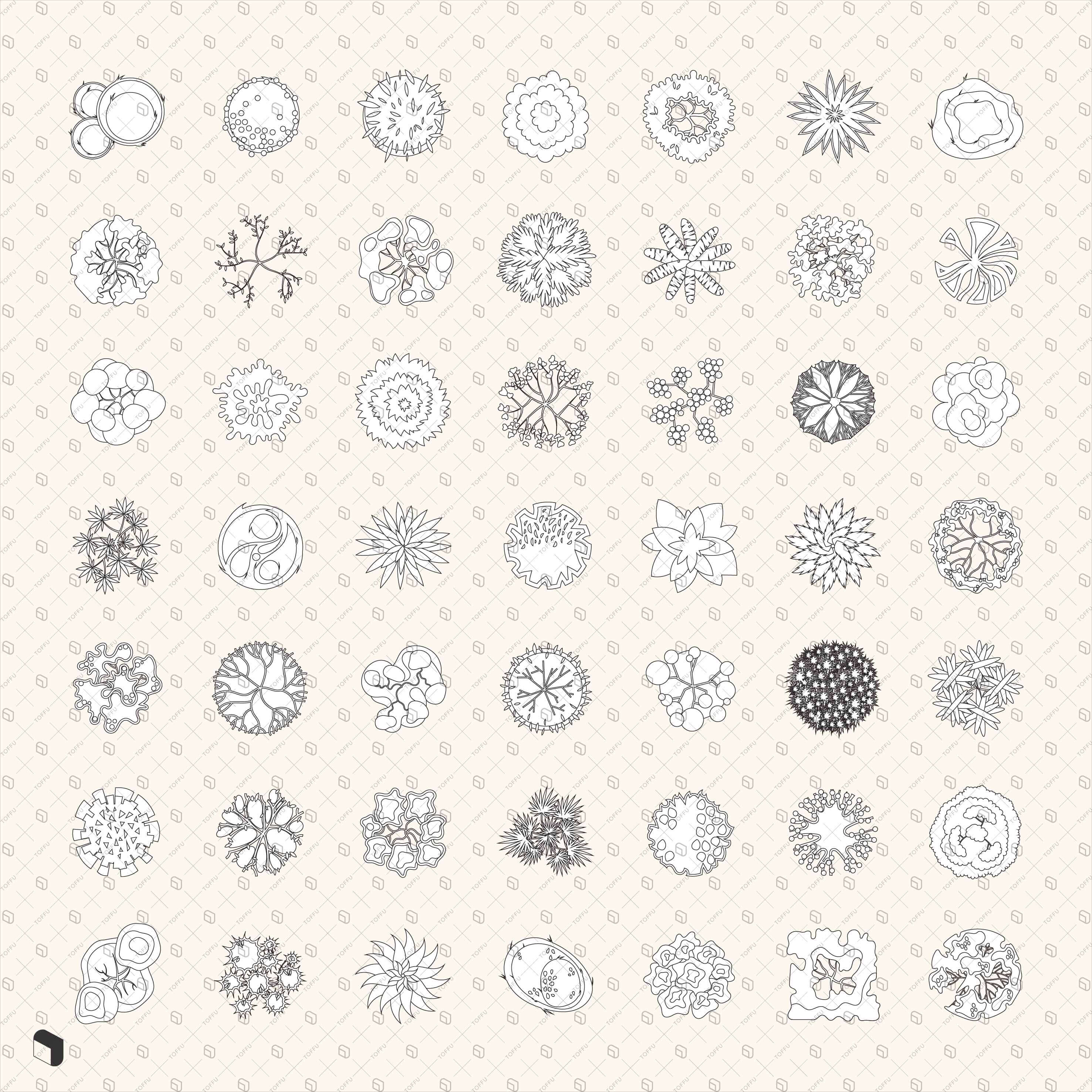 Flat Icon Trees Top View Digital Artwork drawings | Toffu Co