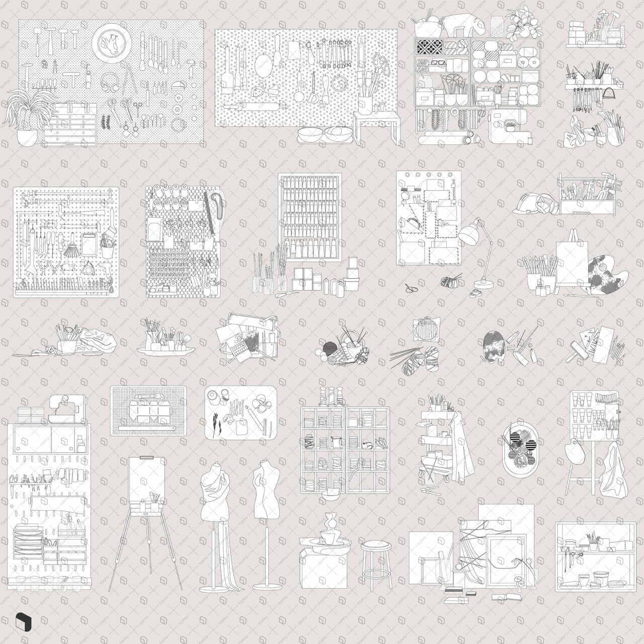 Flat Vector Art and Craft Objects Digital Artwork drawings | Toffu Co