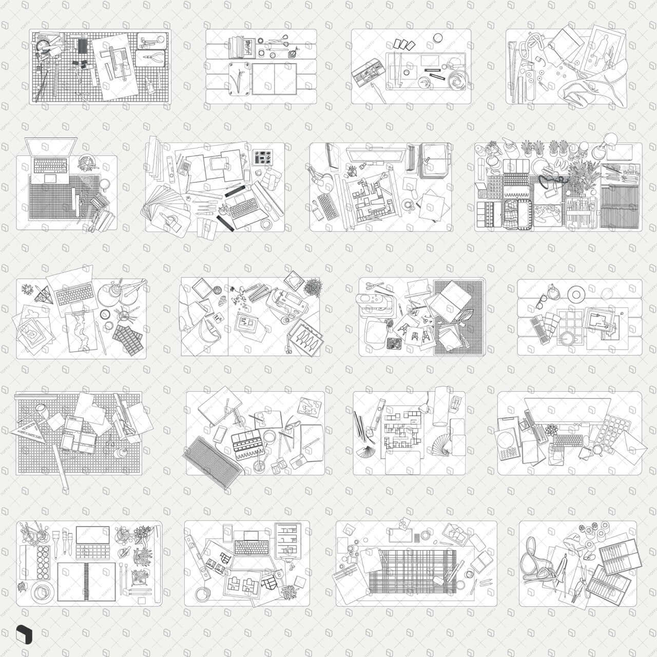 Flat Vector Designers' Desk Top View Desktop Wallpapers drawings | Toffu Co