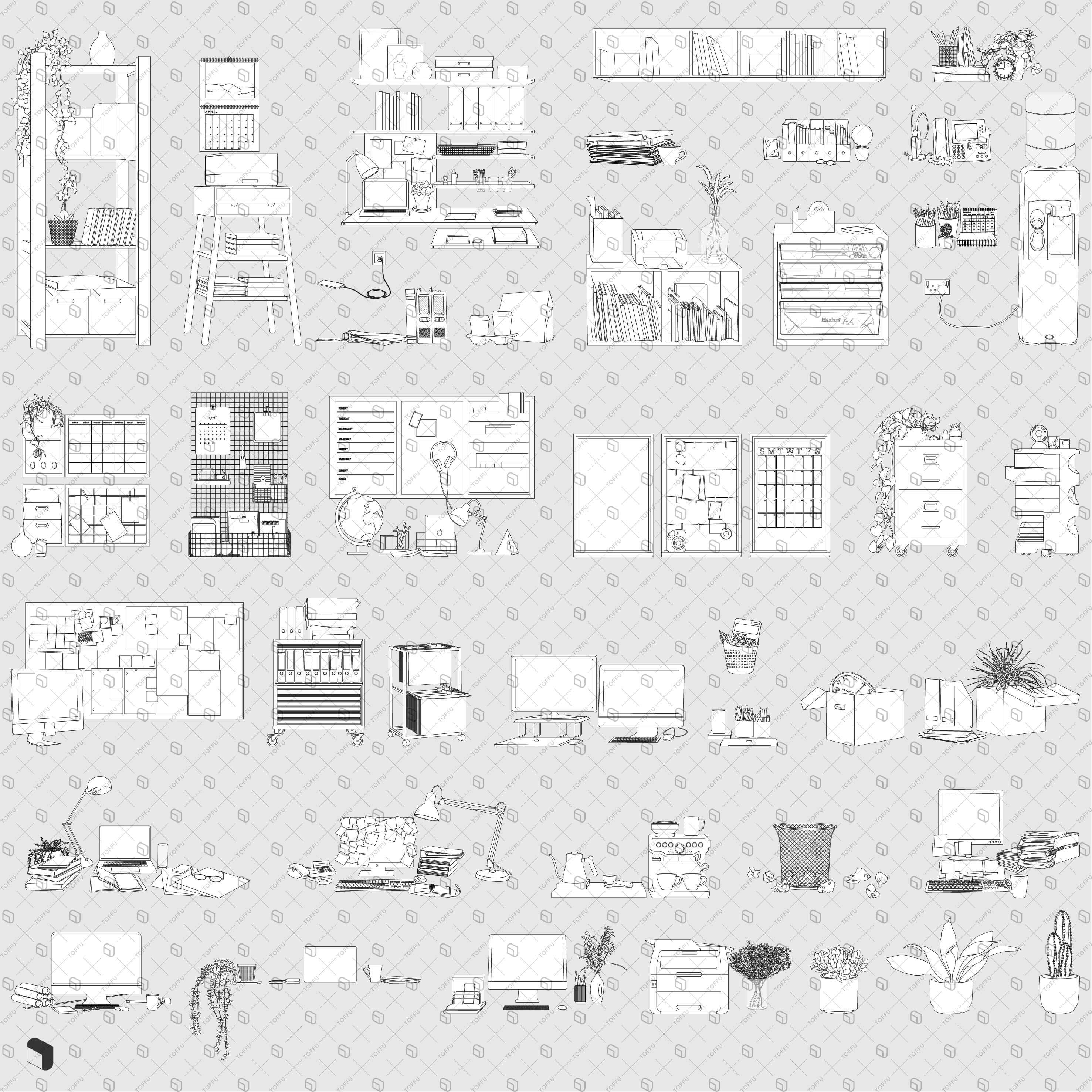 Flat Vector Office Objects Digital Artwork drawings | Toffu Co