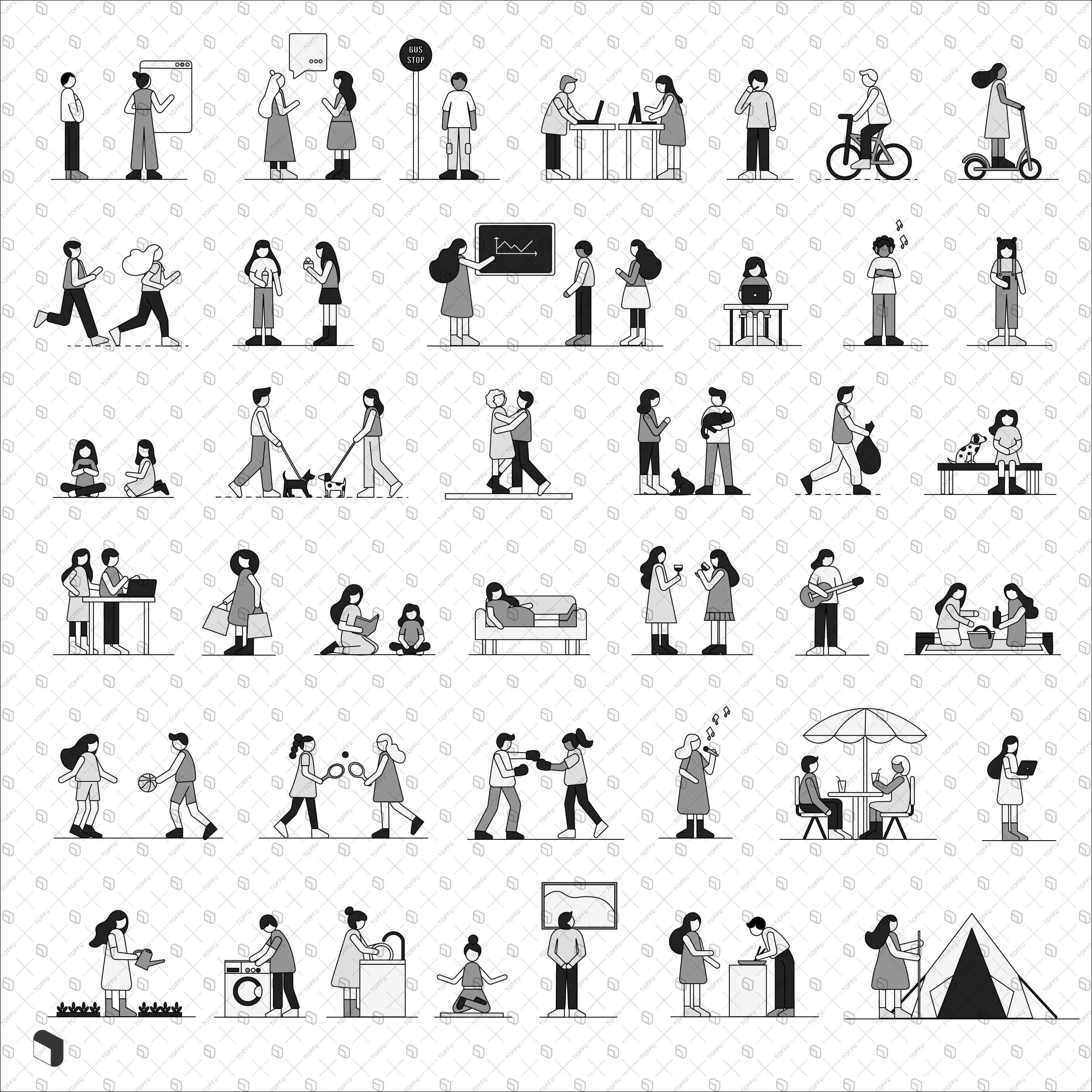 Flat Icon Iconic People Digital Artwork drawings | Toffu Co