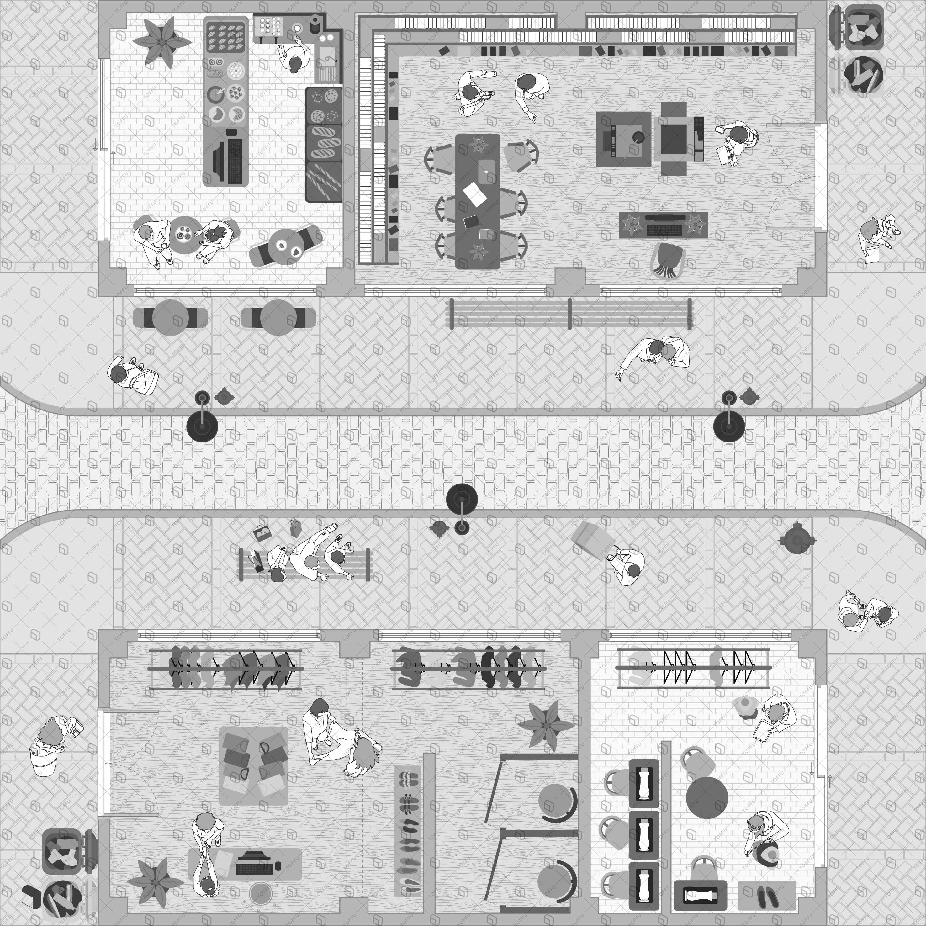 Flat Vector Commercial Street Top View Digital Artwork drawings | Toffu Co