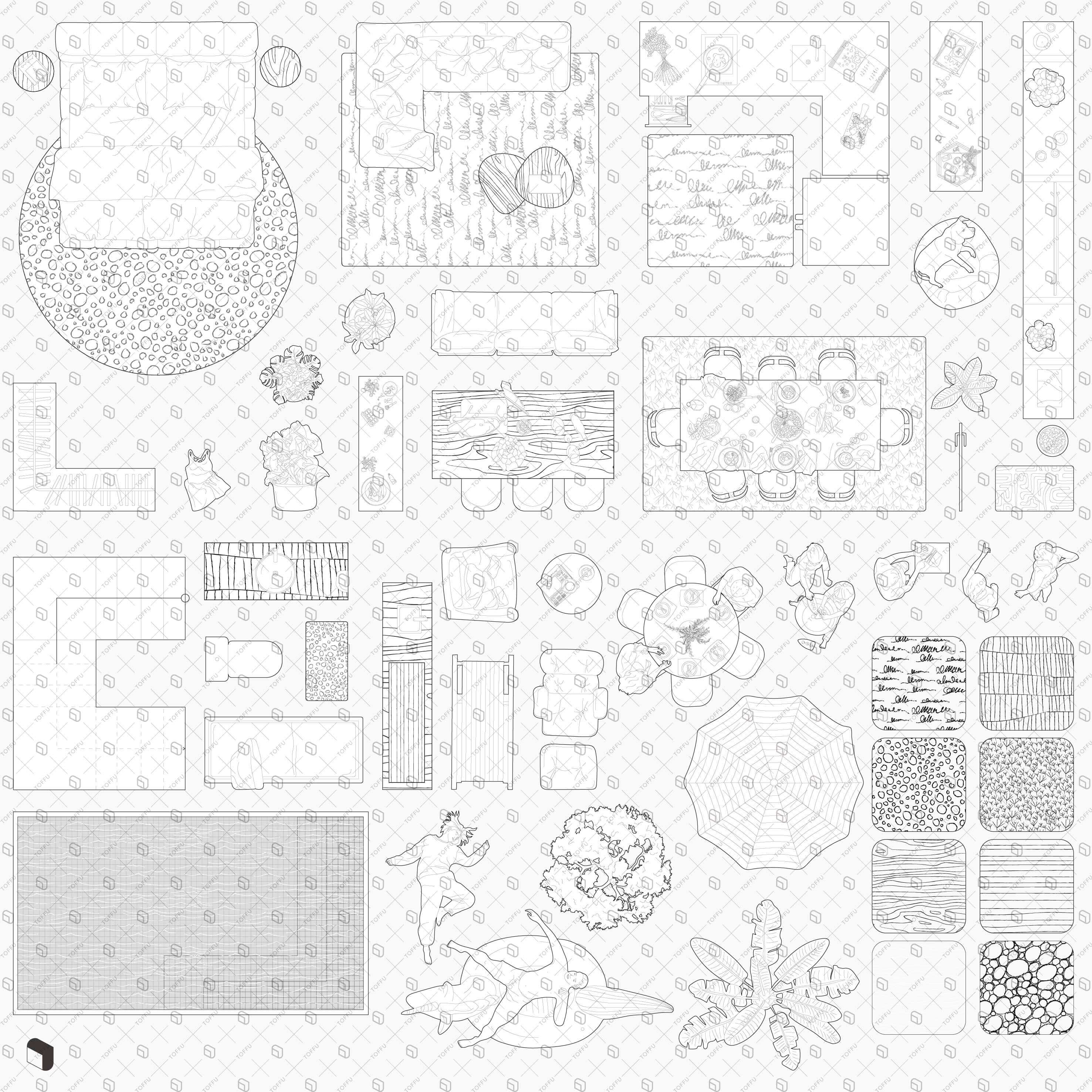 Flat Vector Detailed Coastal House Plan – Toffu Co