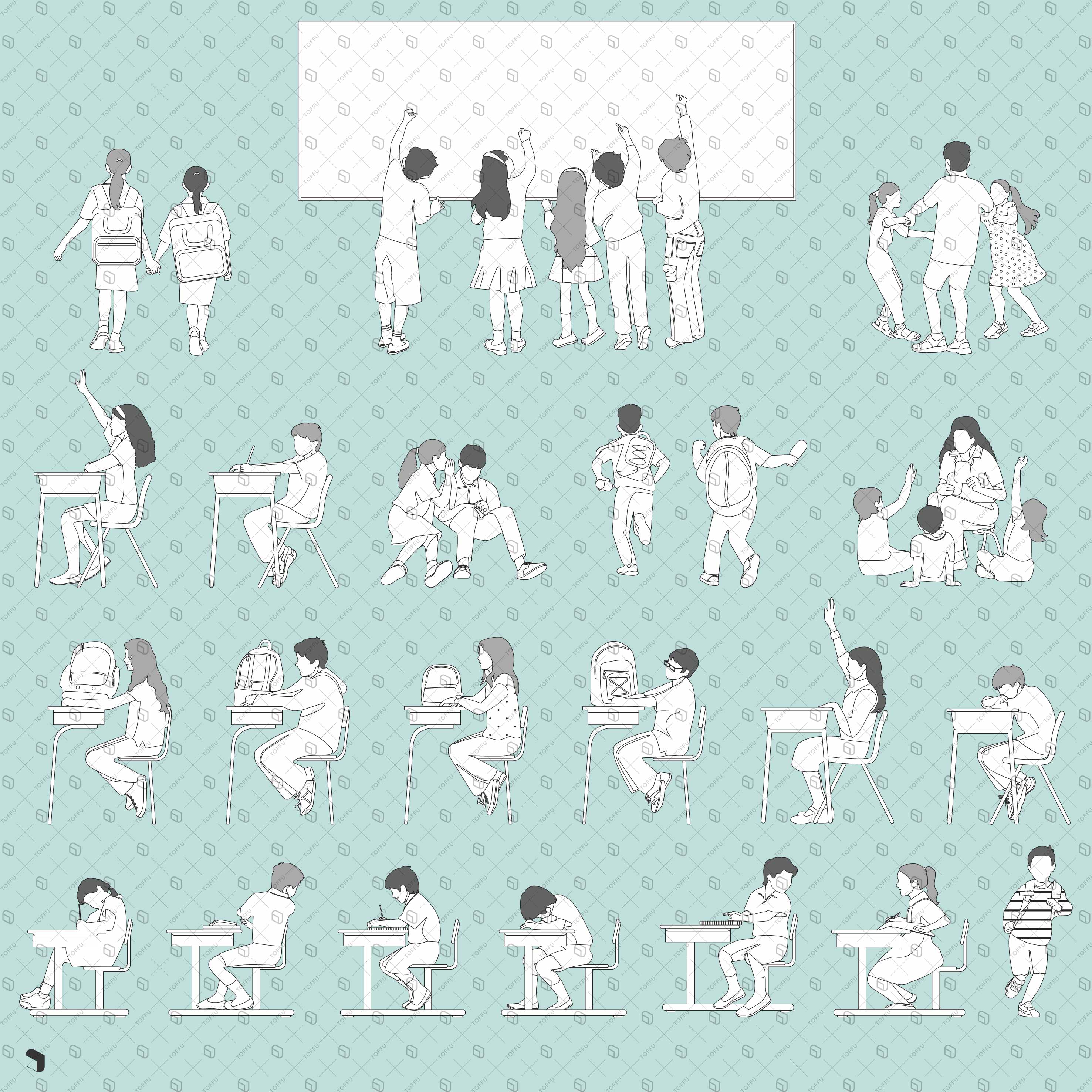 Flat Vector Elementary Students Digital Artwork drawings | Toffu Co