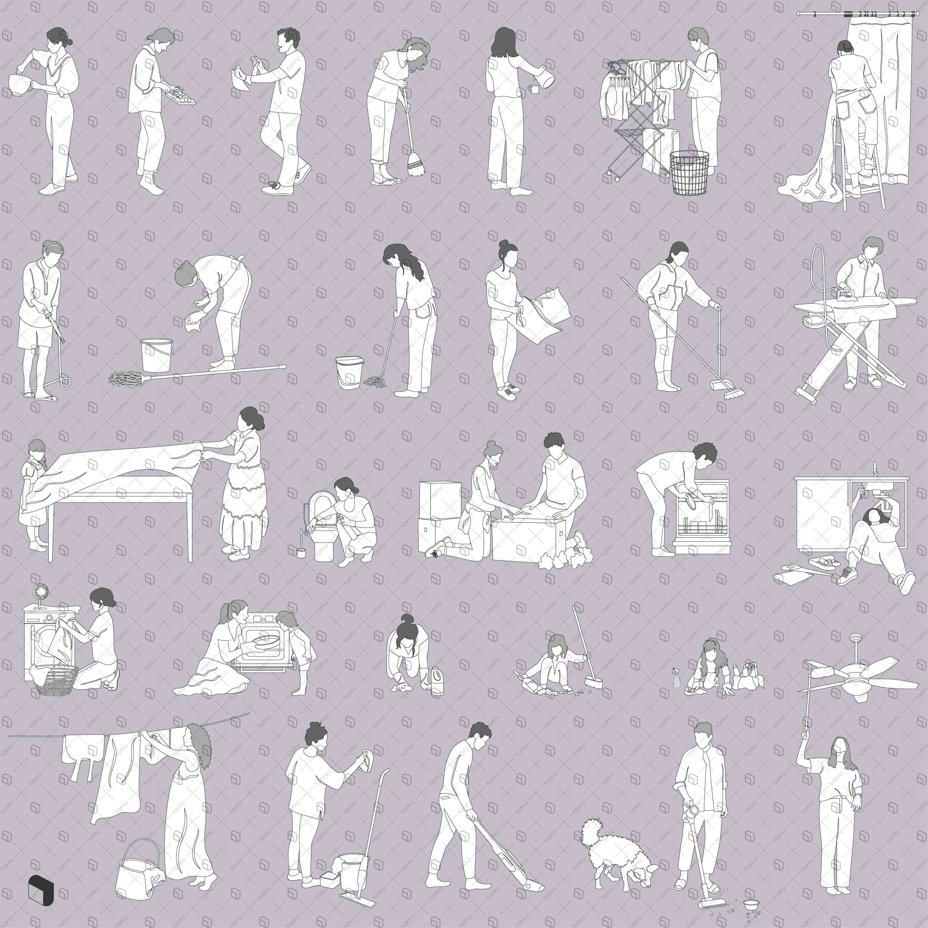 Flat Vector Housework People Digital Artwork drawings | Toffu Co