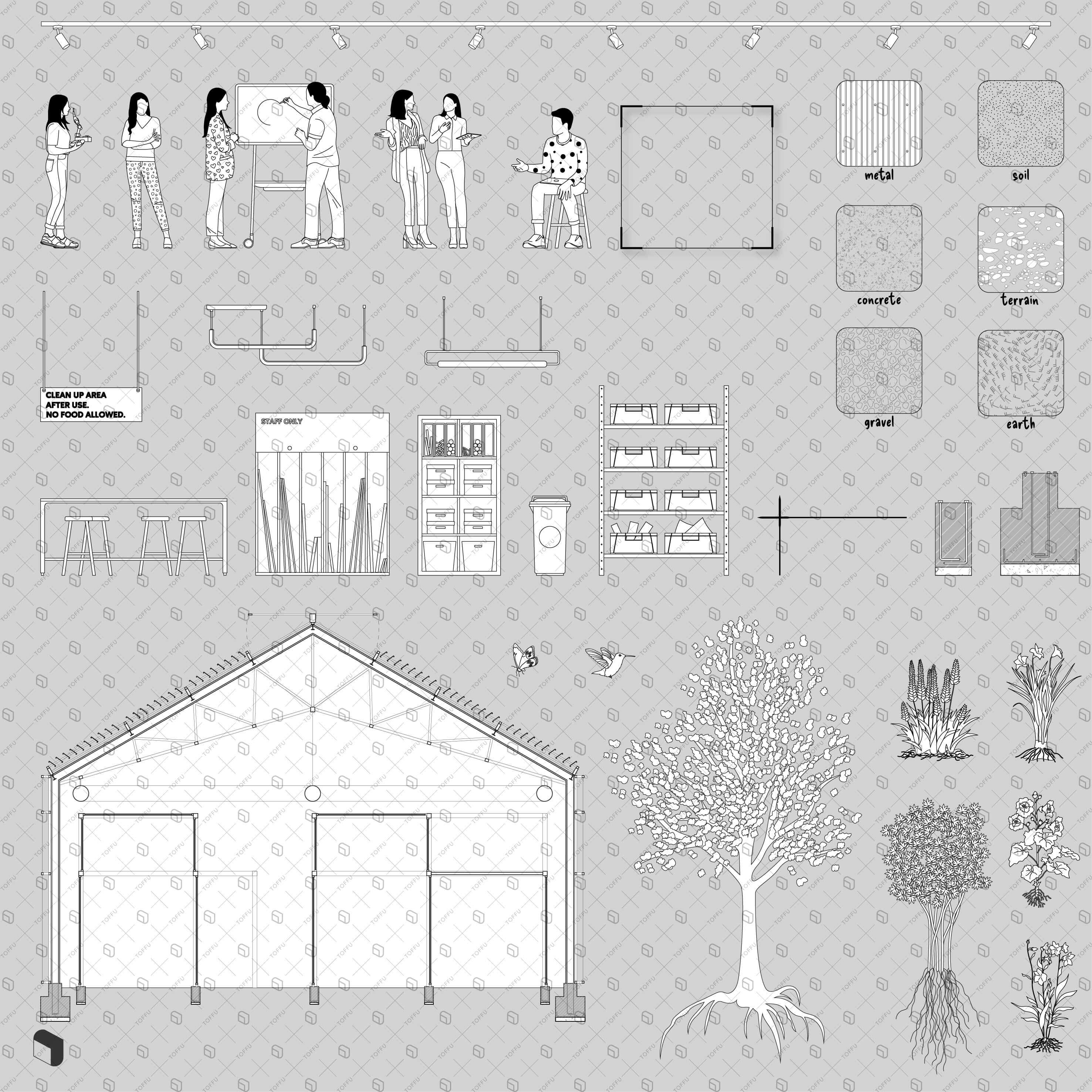 Flat Vector Industrial Office Detailed Section Digital Artwork drawings | Toffu Co