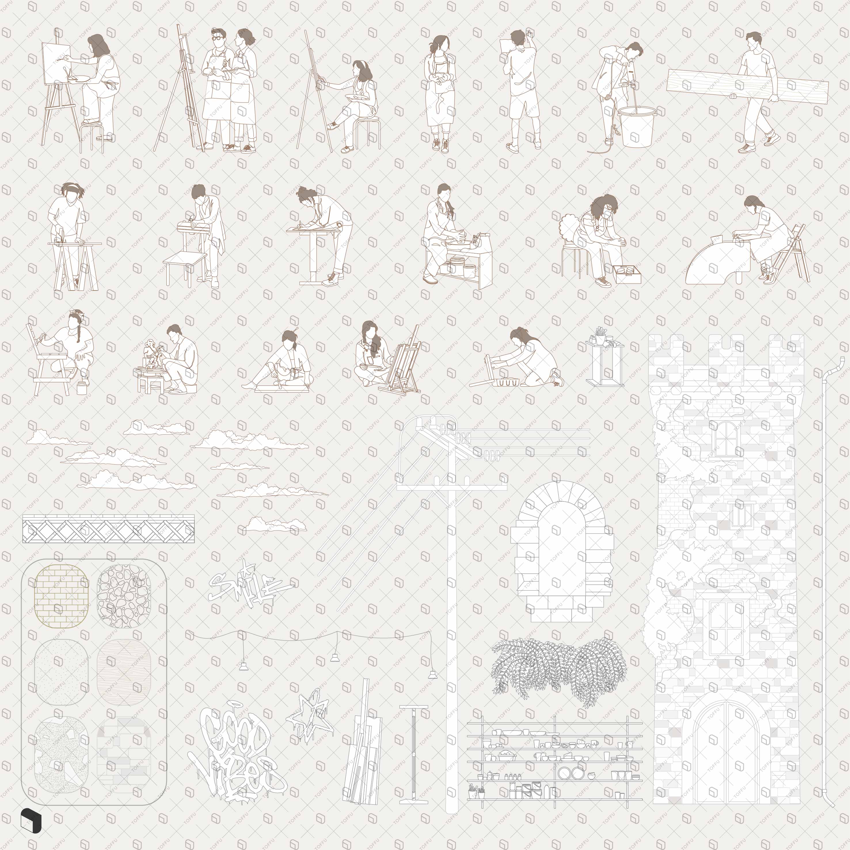 Flat Vector Workshop Center Section Digital Artwork drawings | Toffu Co