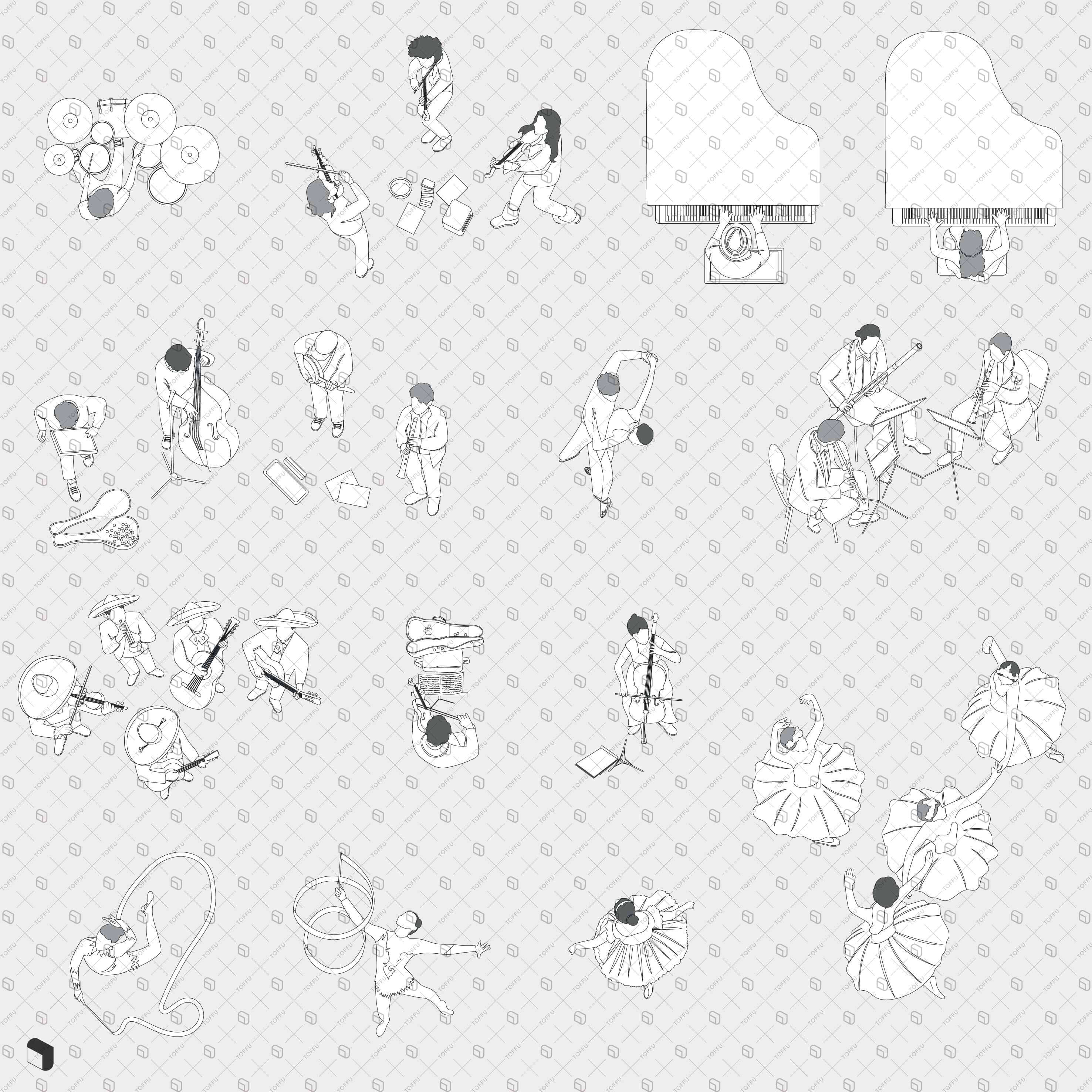 Flat Vector Performers Top View Digital Artwork drawings | Toffu Co