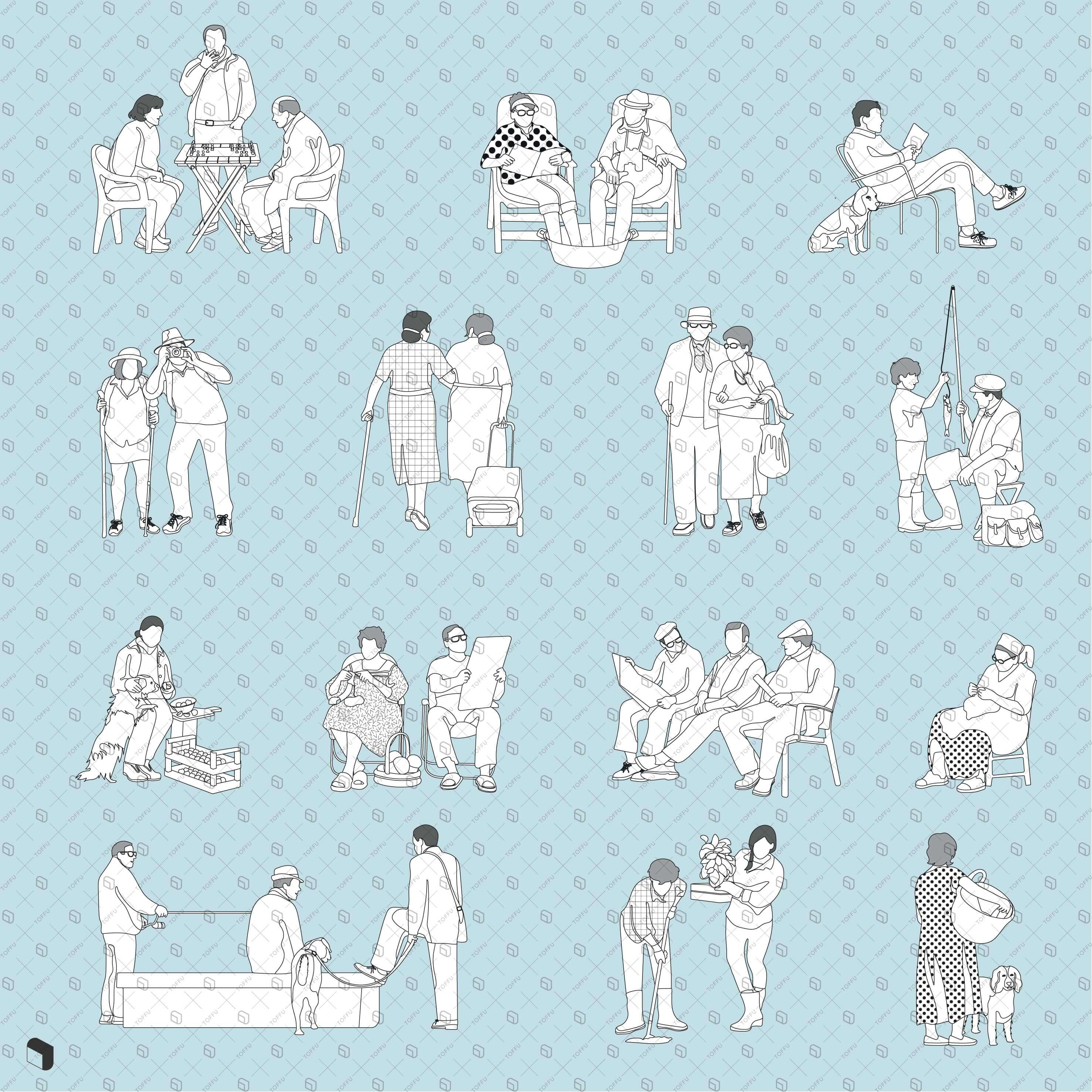 Flat Vector Senior Activities Digital Artwork drawings | Toffu Co