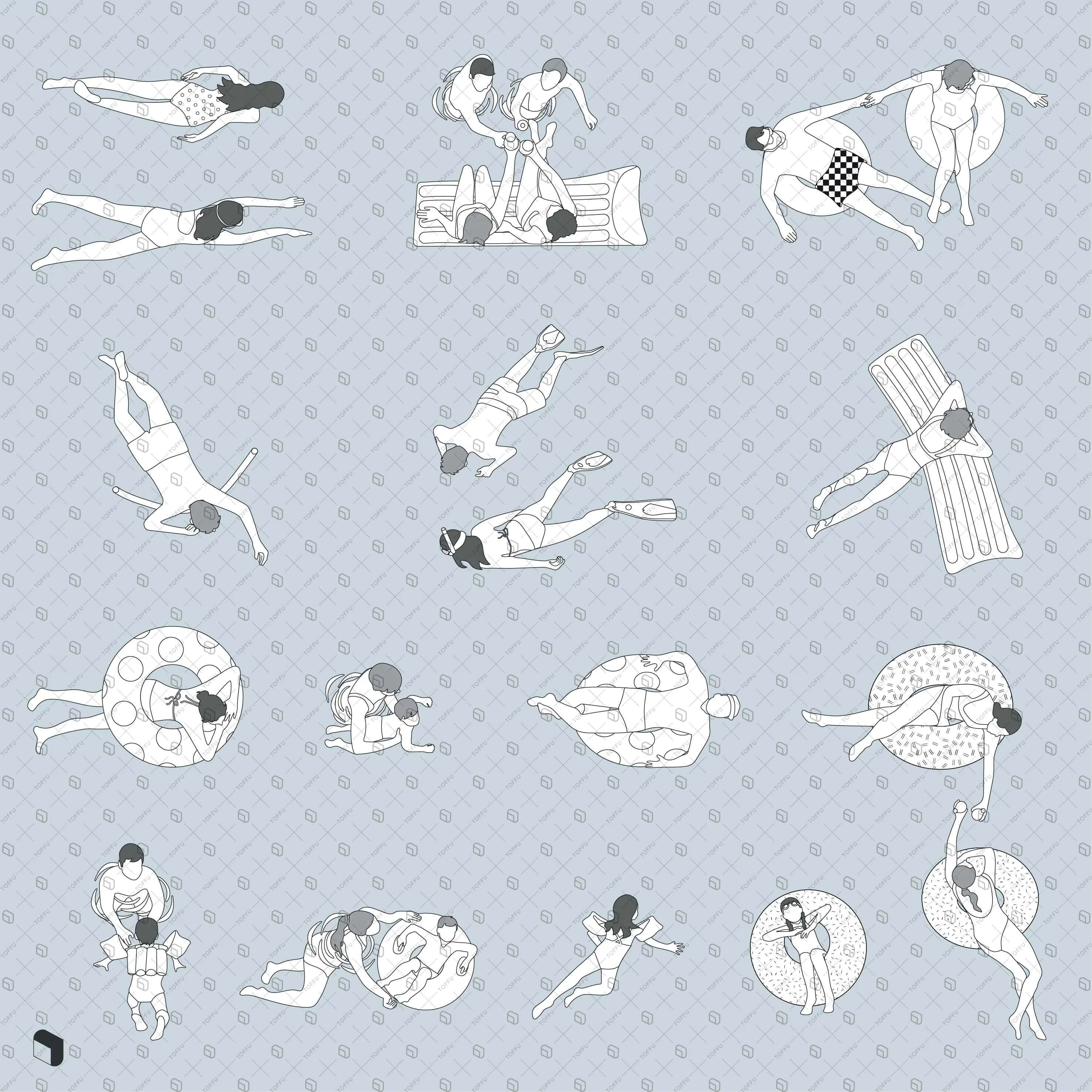 Flat Vector Swimming Top View Digital Artwork drawings | Toffu Co