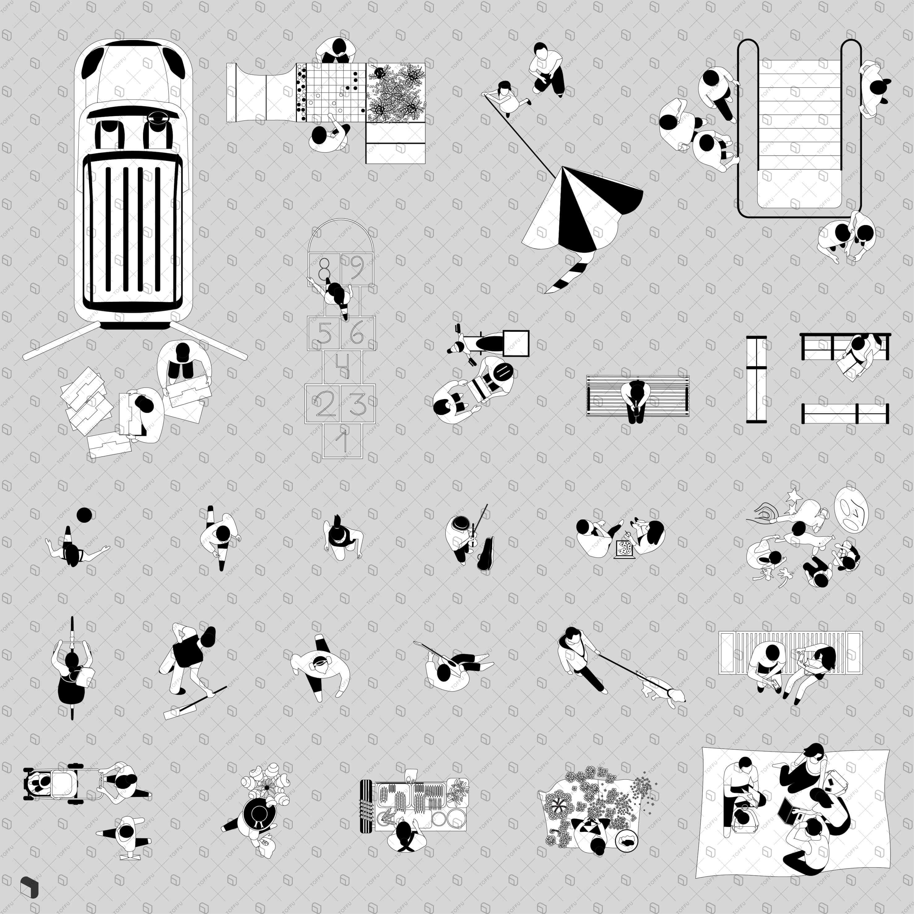 Flat Vector Tiny People Public Space Top View Digital Artwork drawings | Toffu Co