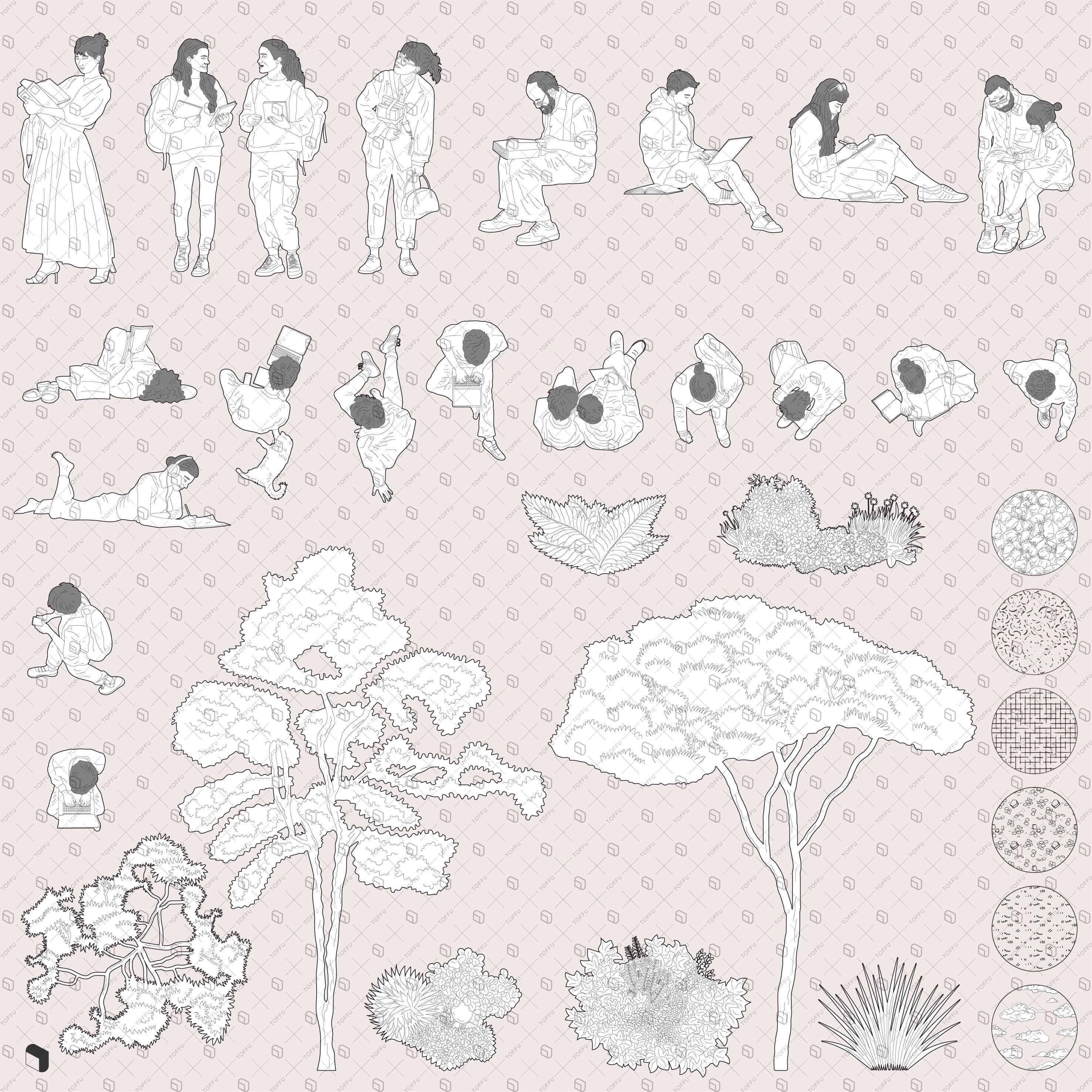 Flat Vector Detailed Learning Stairs Section and Plan Digital Artwork drawings | Toffu Co