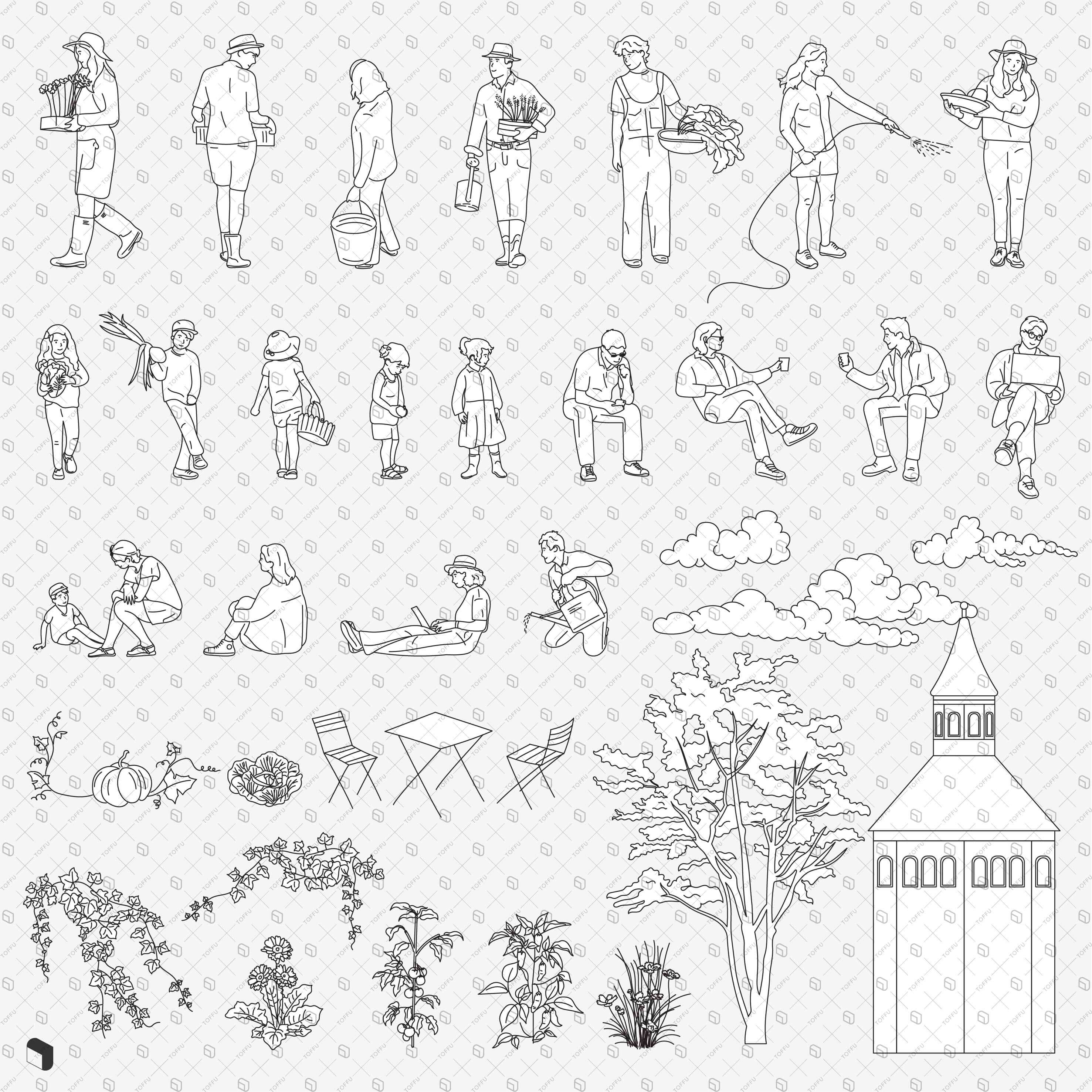 Flat Vector Freehand Urban Garden Digital Artwork drawings | Toffu Co