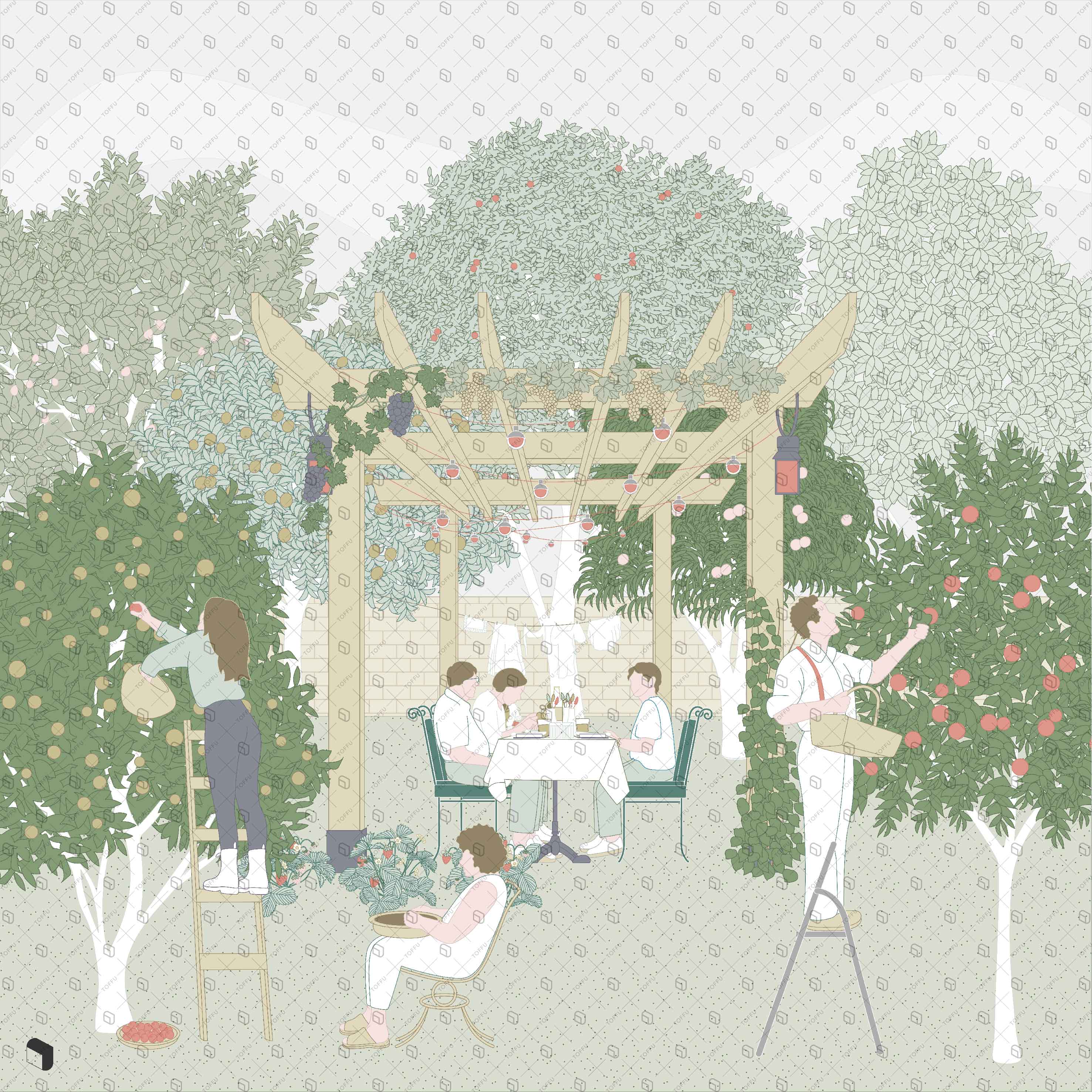 Flat Vector Orchard Park Digital Artwork drawings | Toffu Co