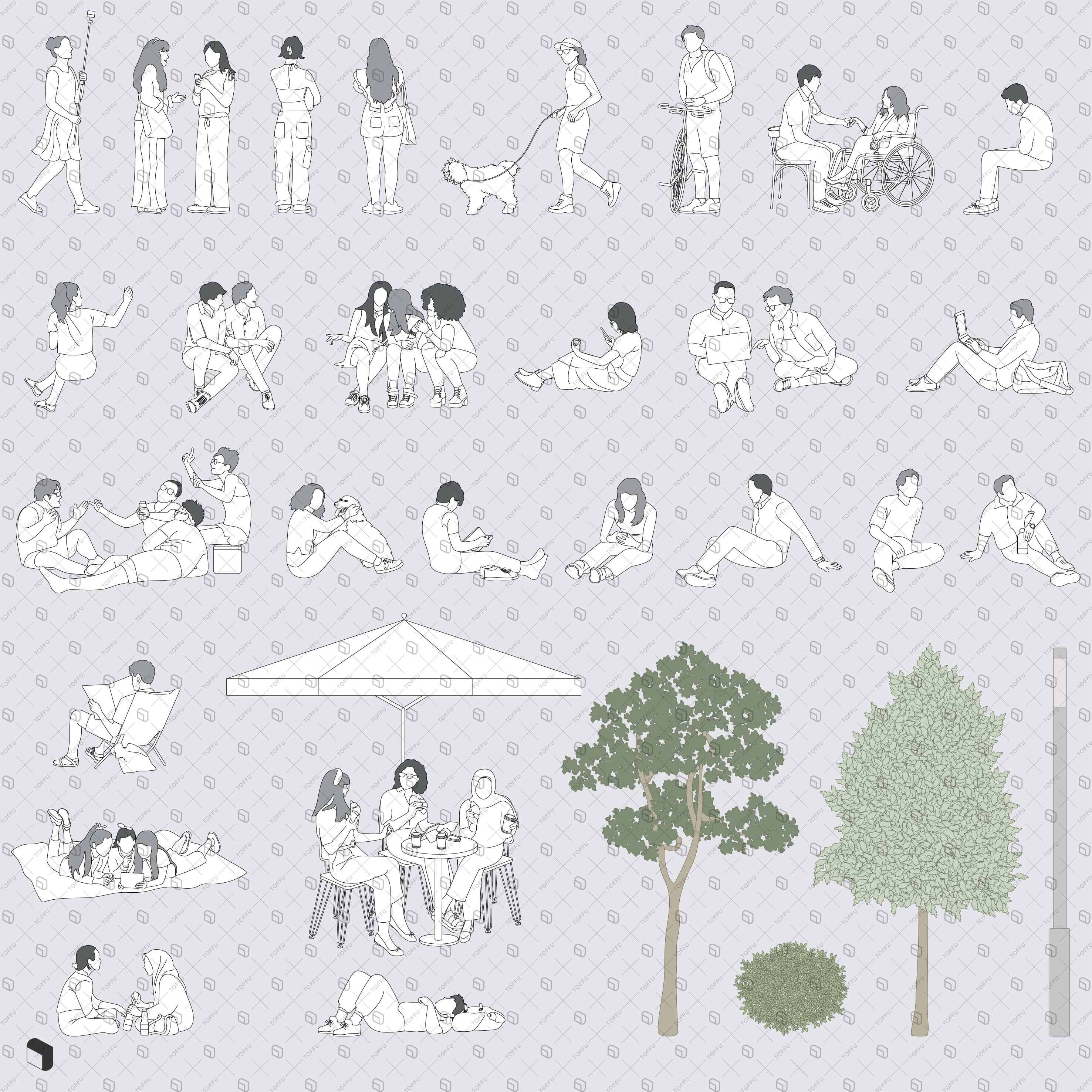 Flat Vector Urban Square Park Zone Digital Artwork drawings | Toffu Co