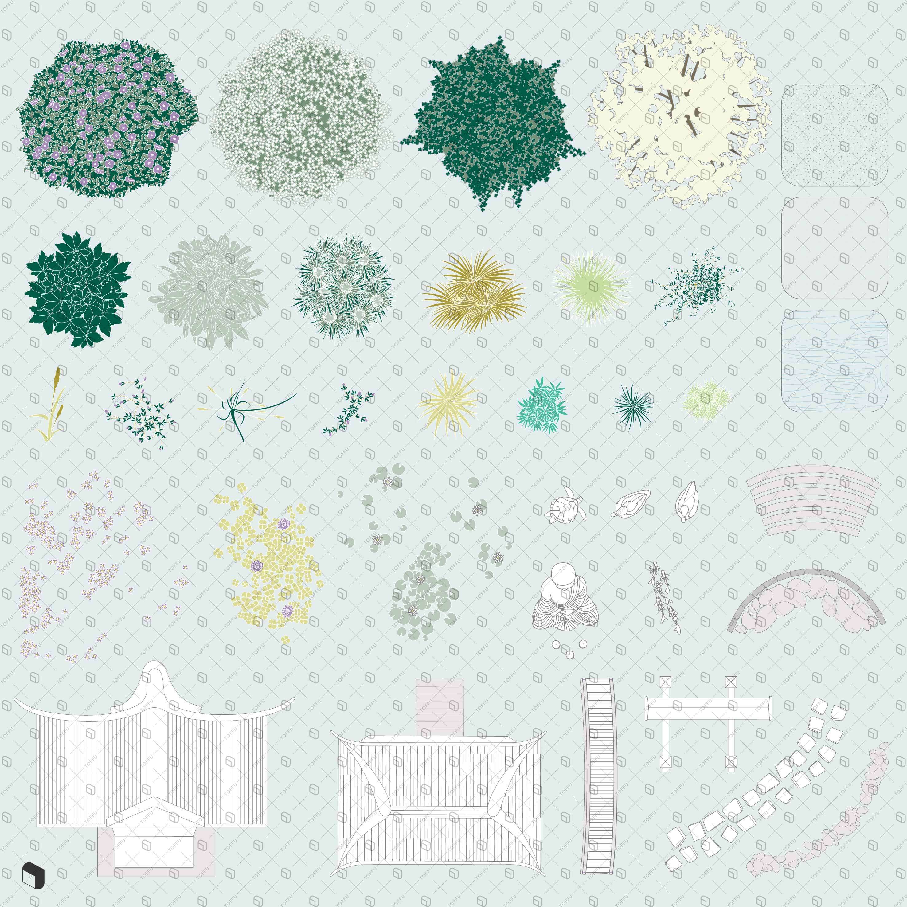 Flat Vector Asian Garden Top View Digital Artwork drawings | Toffu Co