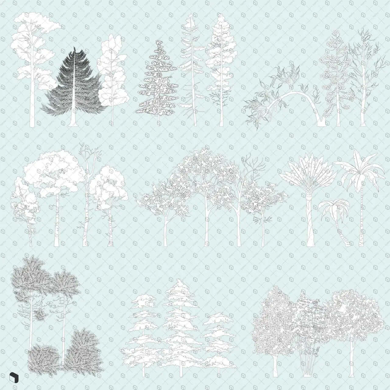Flat Vector Tree Sets Digital Artwork drawings | Toffu Co