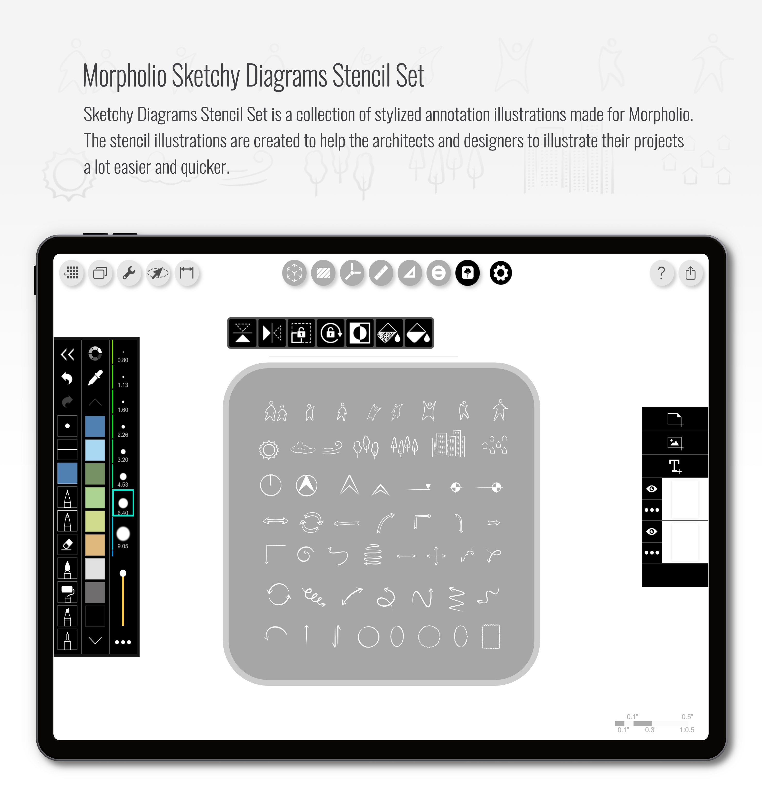 Morpholio Sketchy Diagrams Stencil Set PNG - Toffu Co