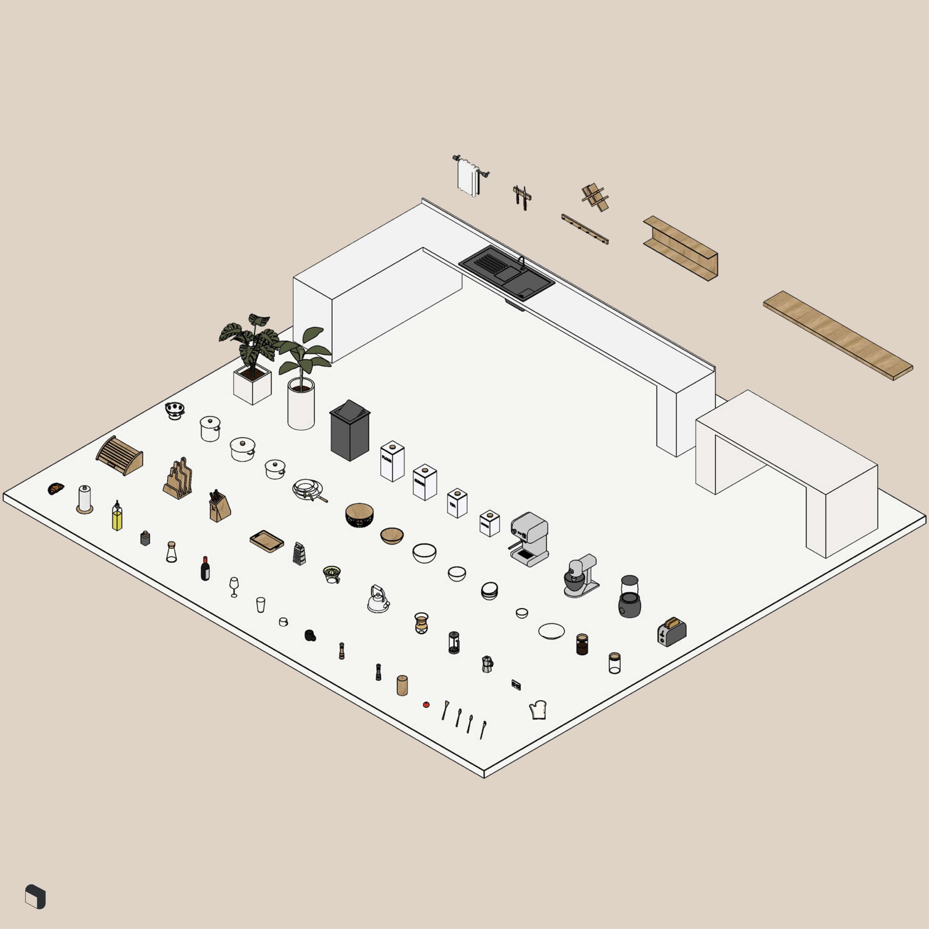 3D Model Revit Kitchenware & Utilities Digital Artwork drawings | Toffu Co