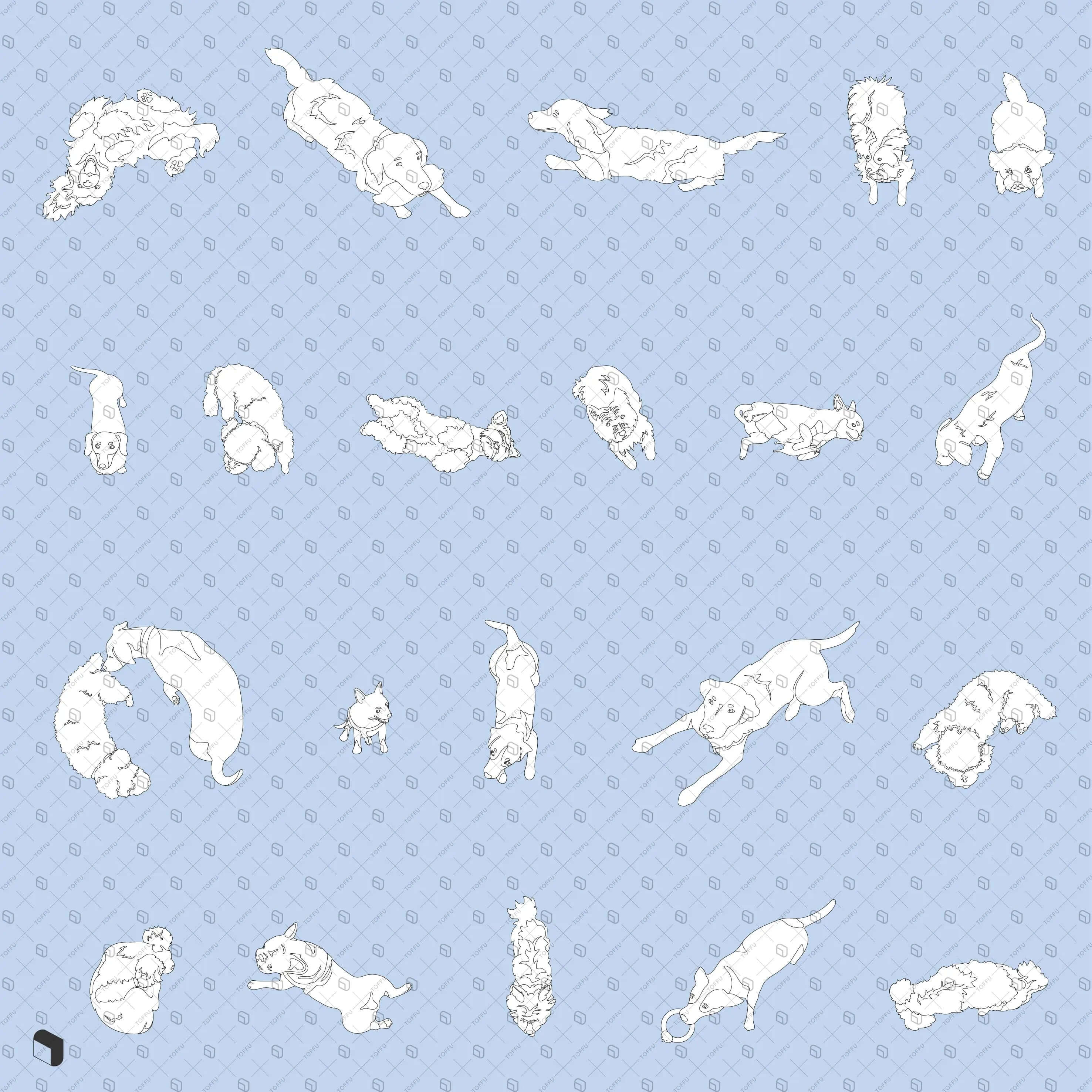 Flat Vector Dogs Top View Digital Artwork drawings | Toffu Co