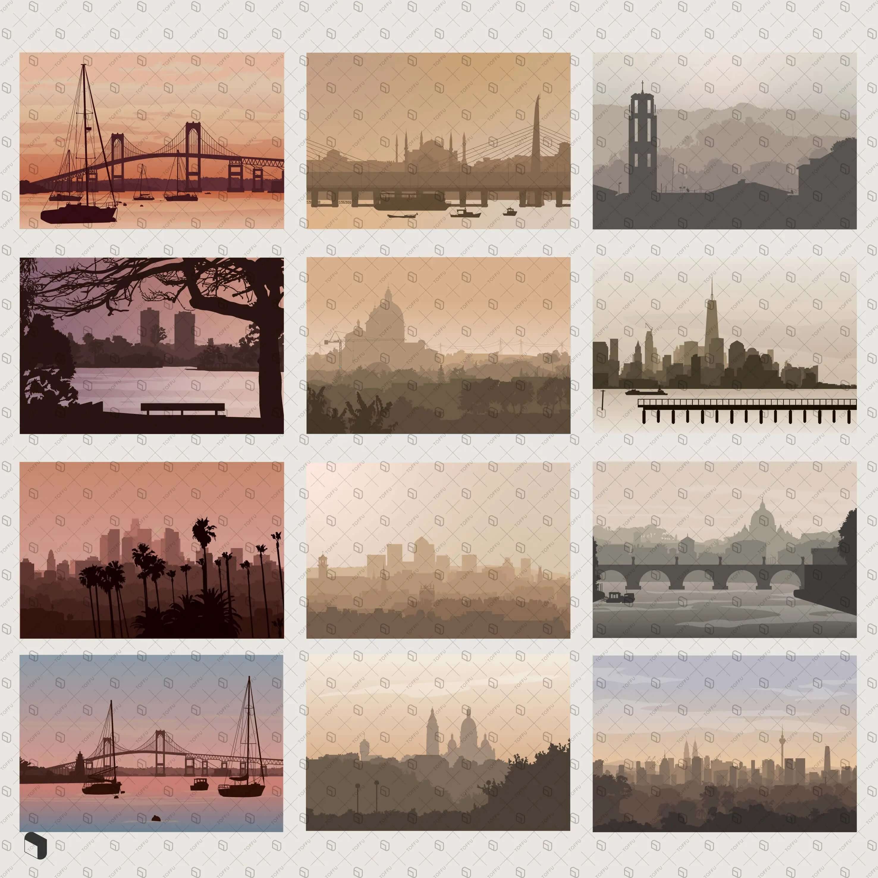 Flat Vector Background Urban Silhouettes Digital Artwork drawings | Toffu Co