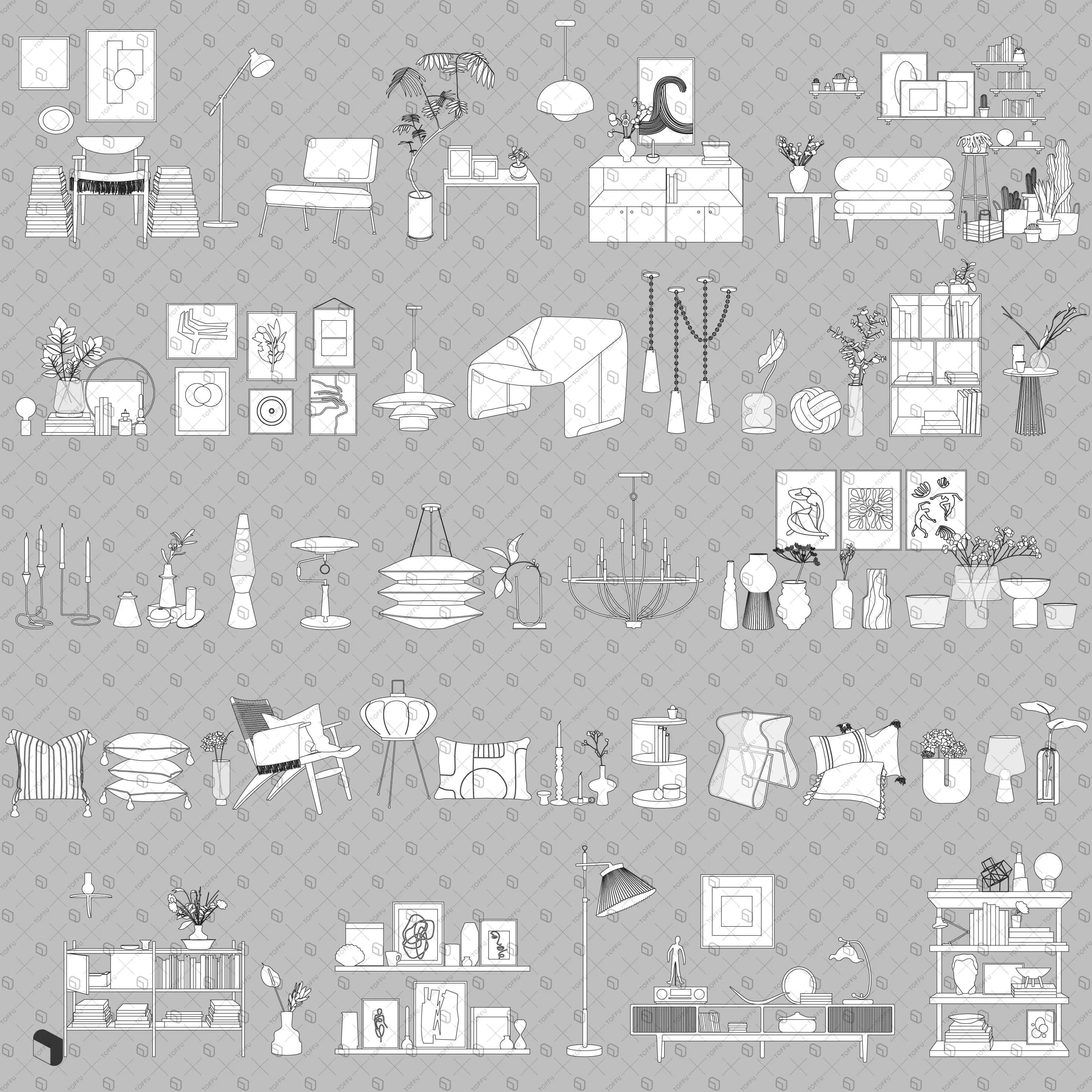 Flat Vector Decorative Objects 3 Digital Artwork drawings | Toffu Co
