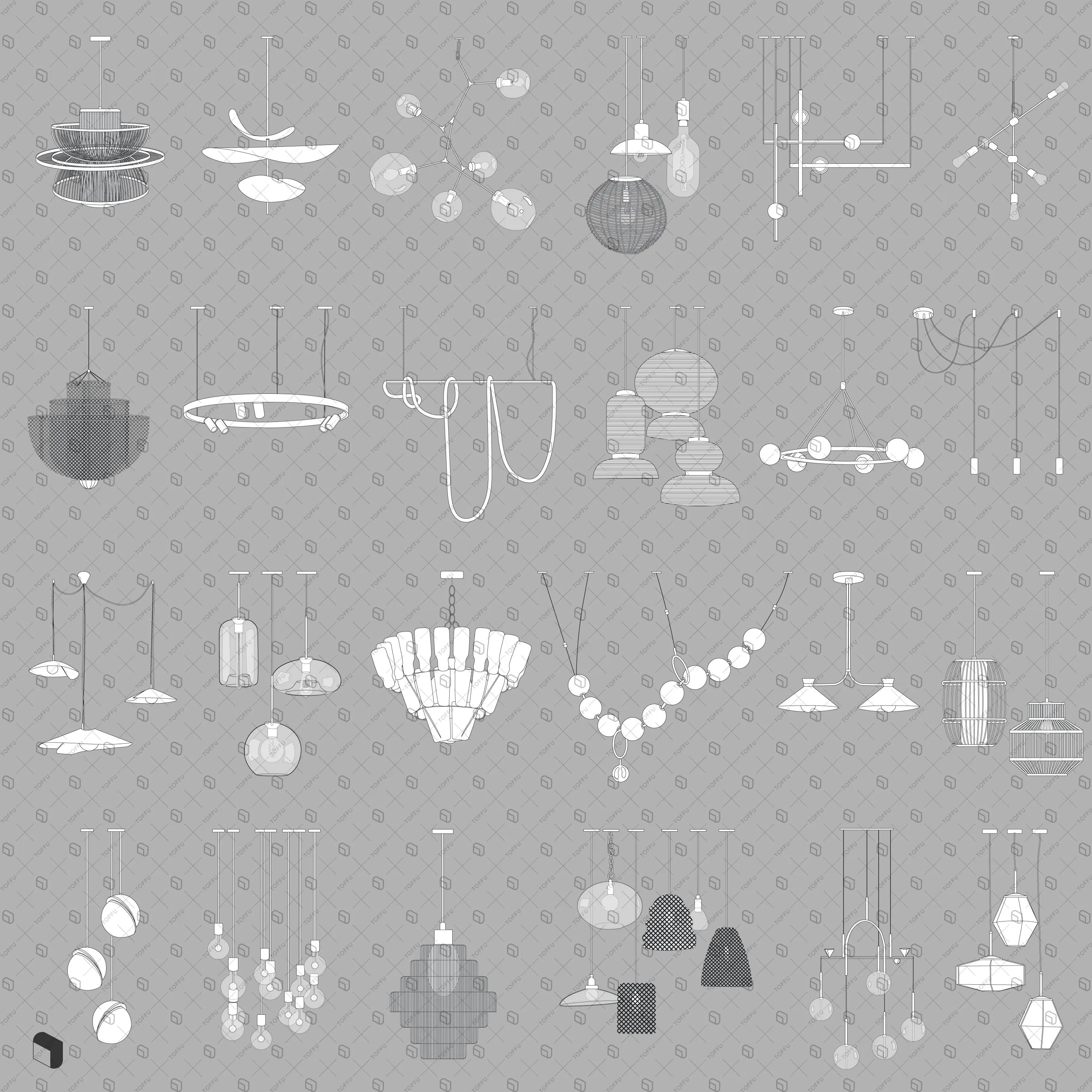 Flat Vector Pendant Lamps 2 Digital Artwork drawings | Toffu Co