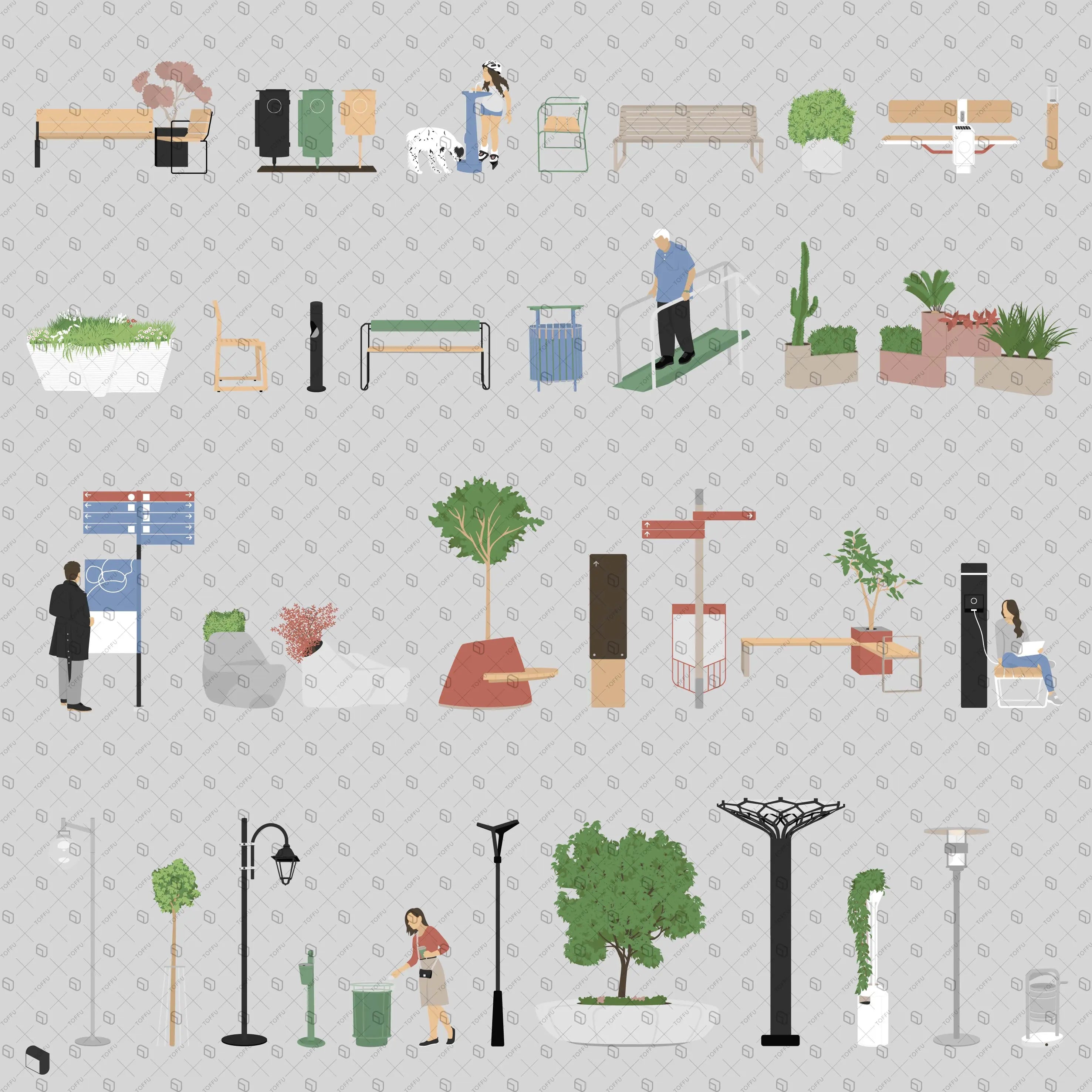 Flat Vector Urban Furniture Digital Artwork drawings | Toffu Co