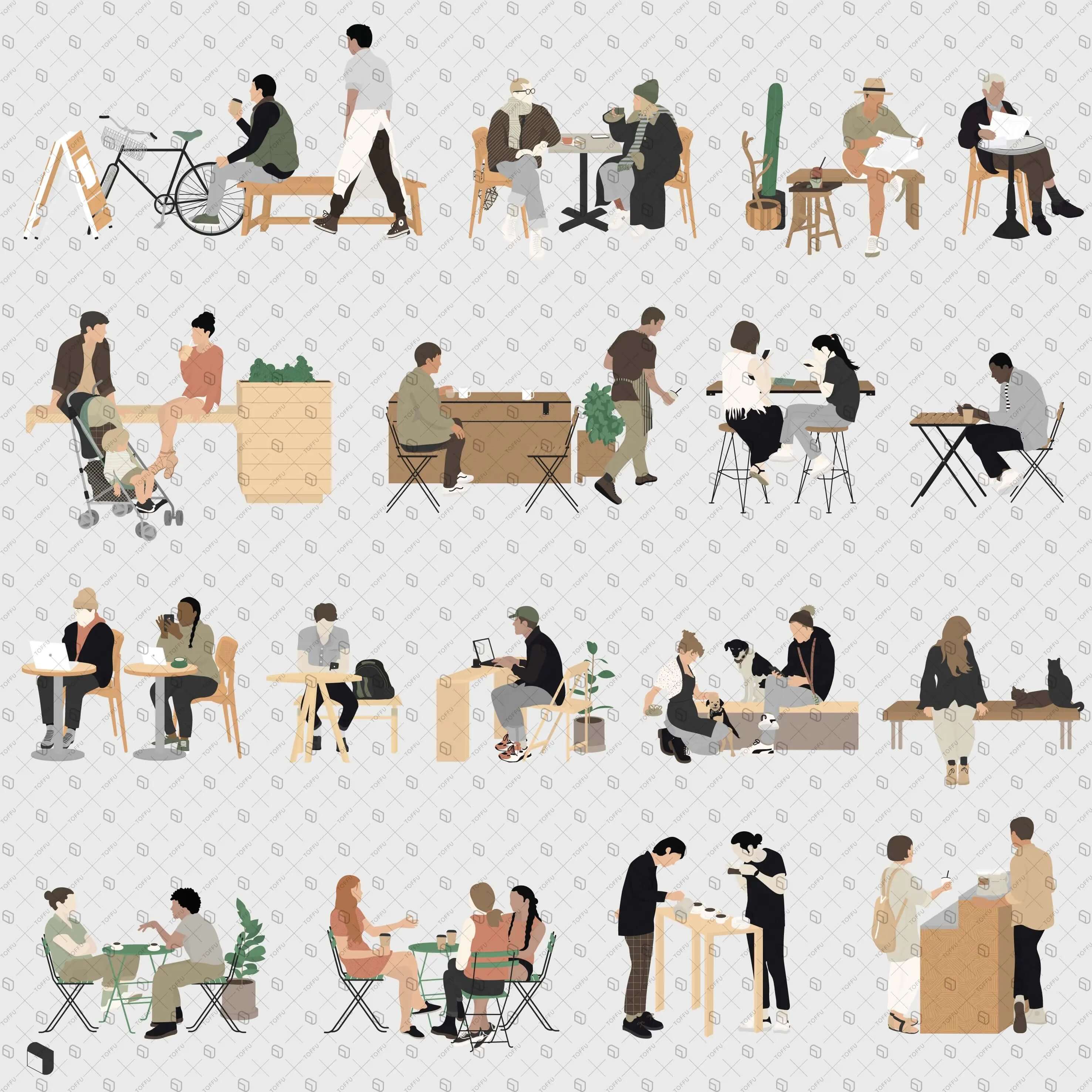 Flat Vector Coffee Shop People Digital Artwork drawings | Toffu Co
