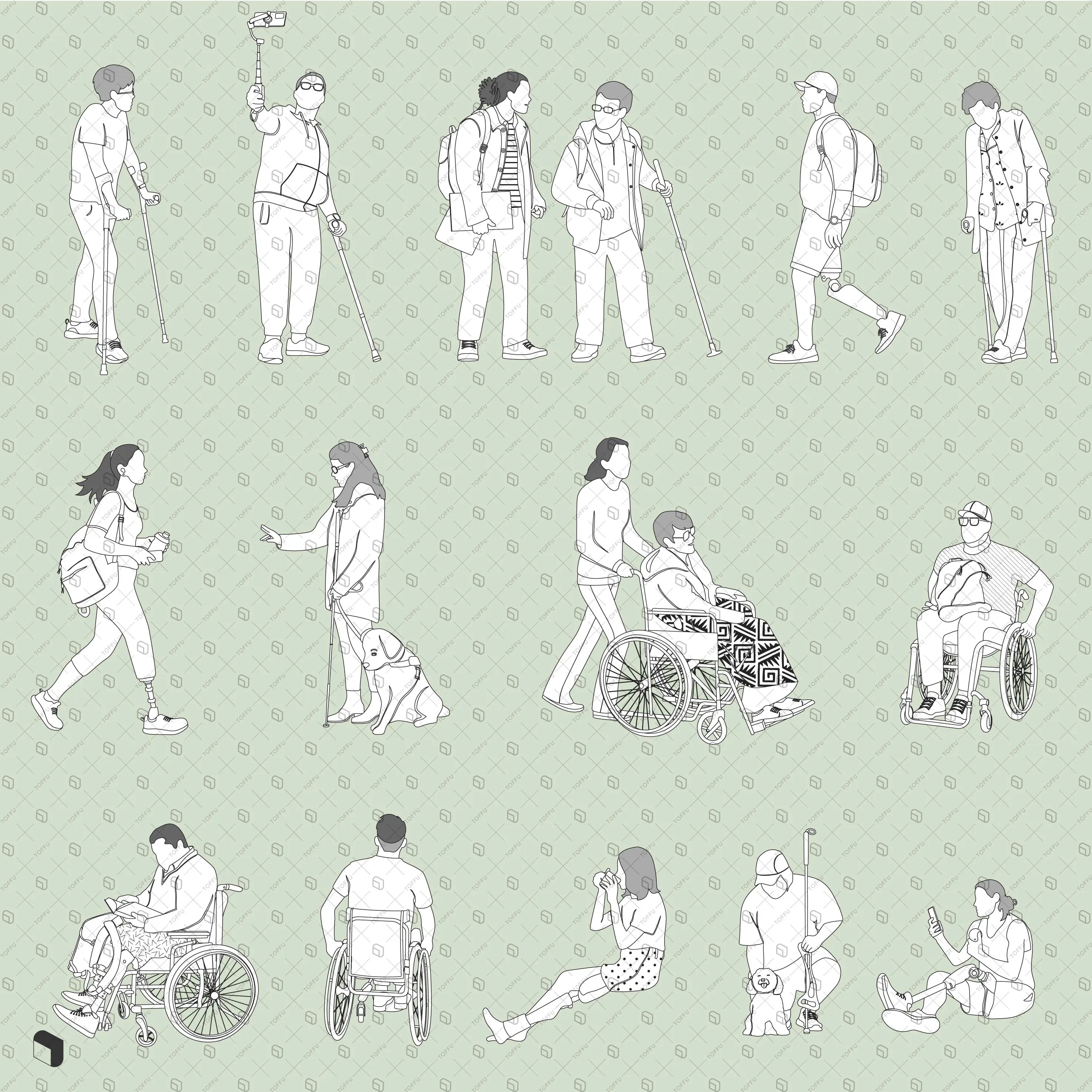 Flat Vector Disabled People 3 Digital Artwork drawings | Toffu Co