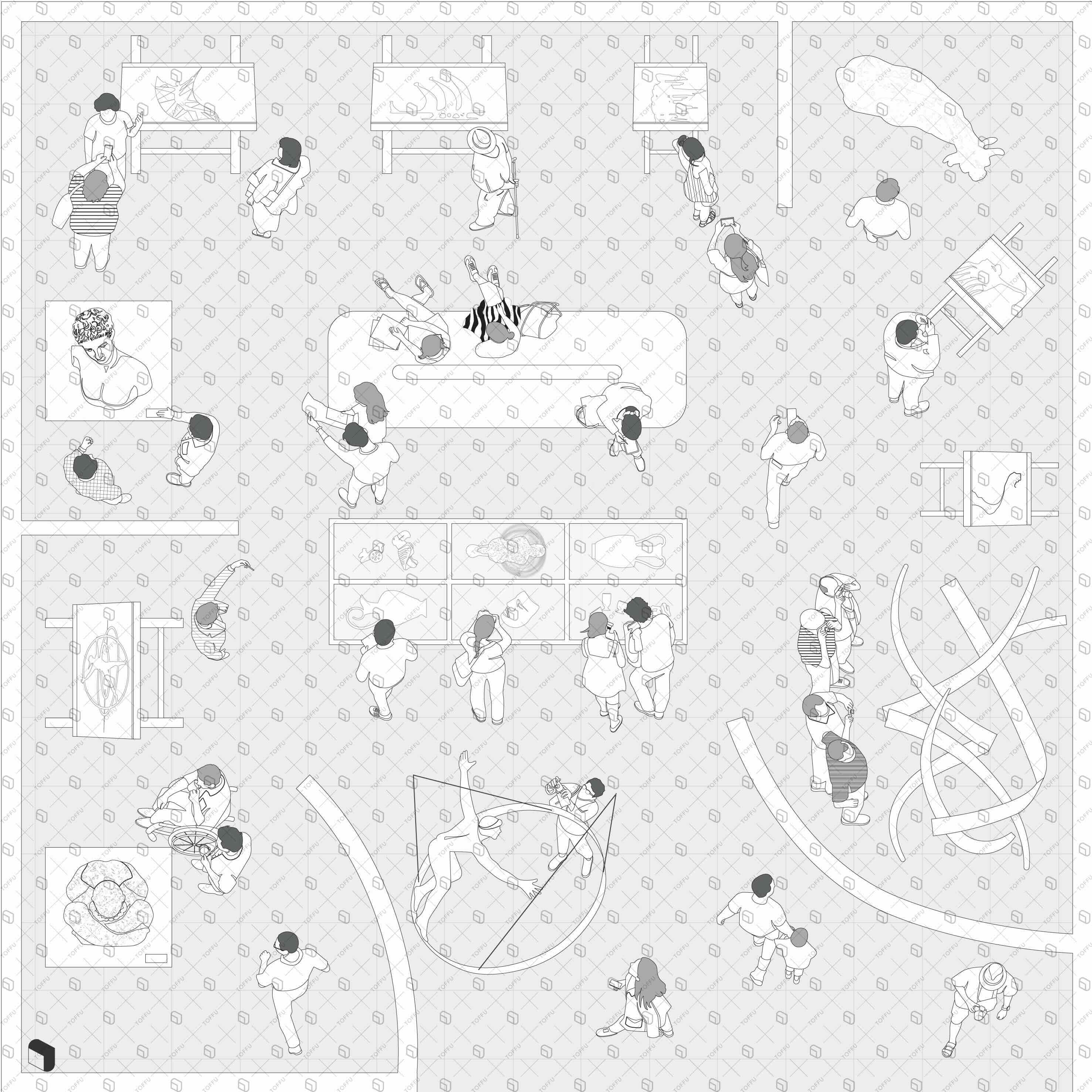 Flat Vector Art Exhibition Top View Digital Artwork drawings | Toffu Co
