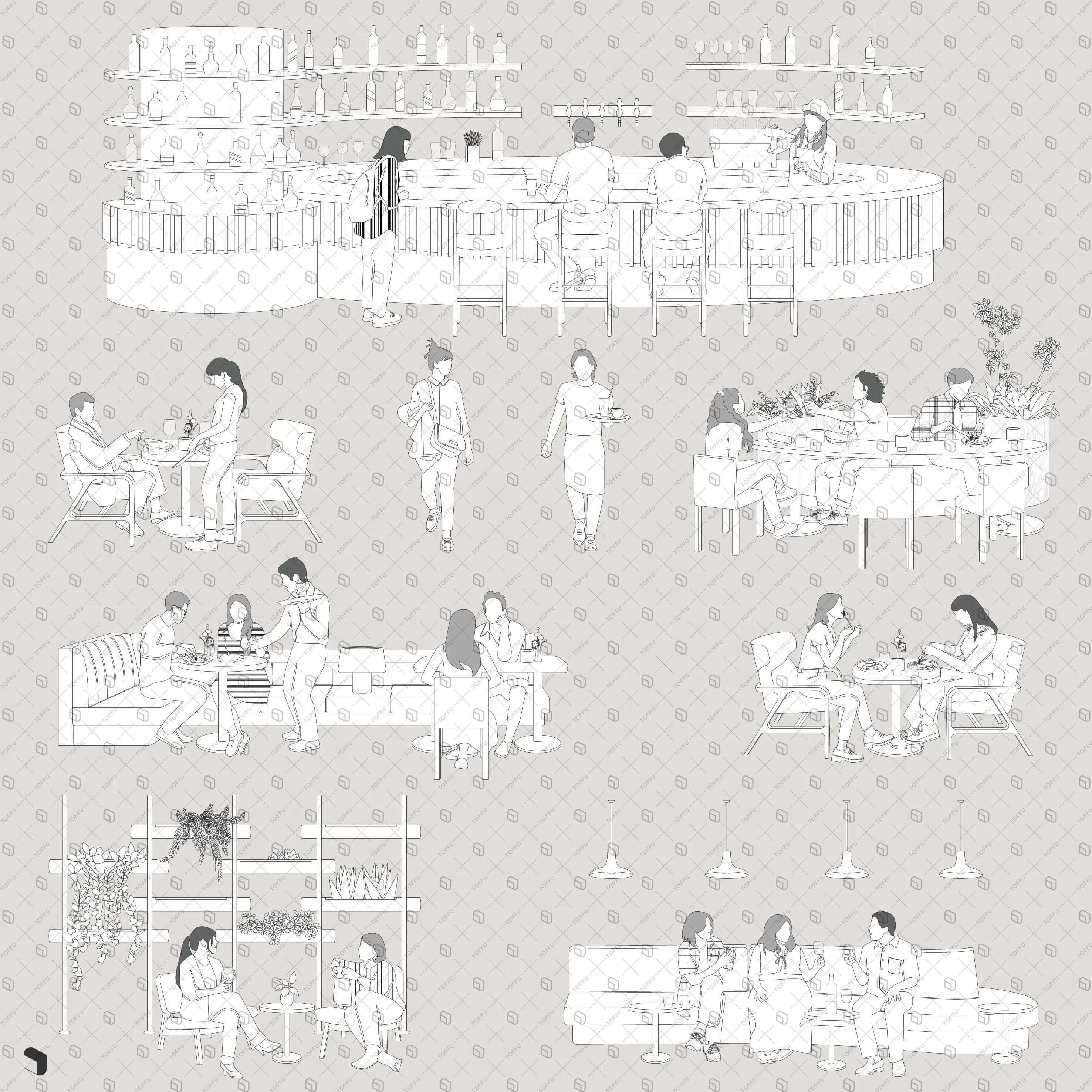 Flat Vector Bistro Digital Artwork drawings | Toffu Co