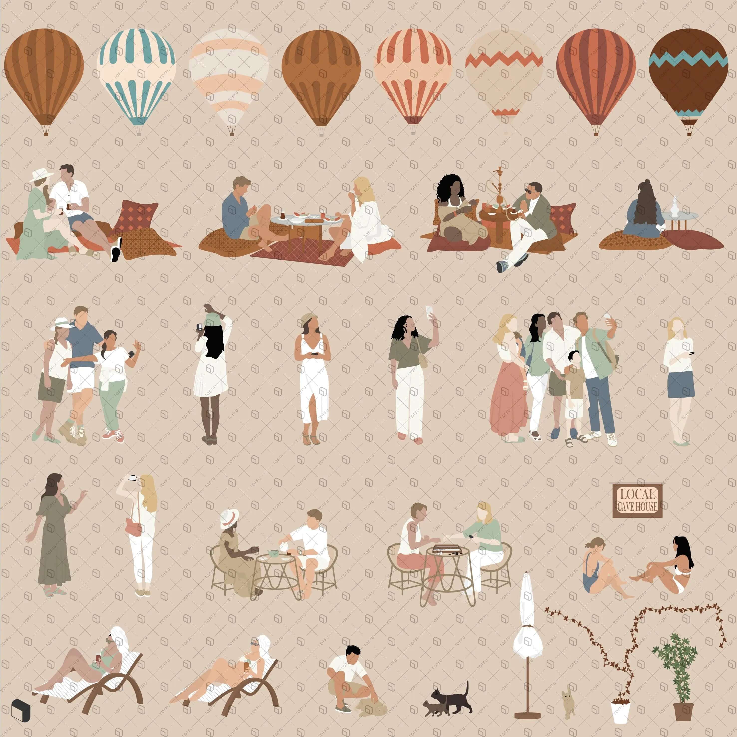 Flat Vector Cappadocia Digital Artwork drawings | Toffu Co
