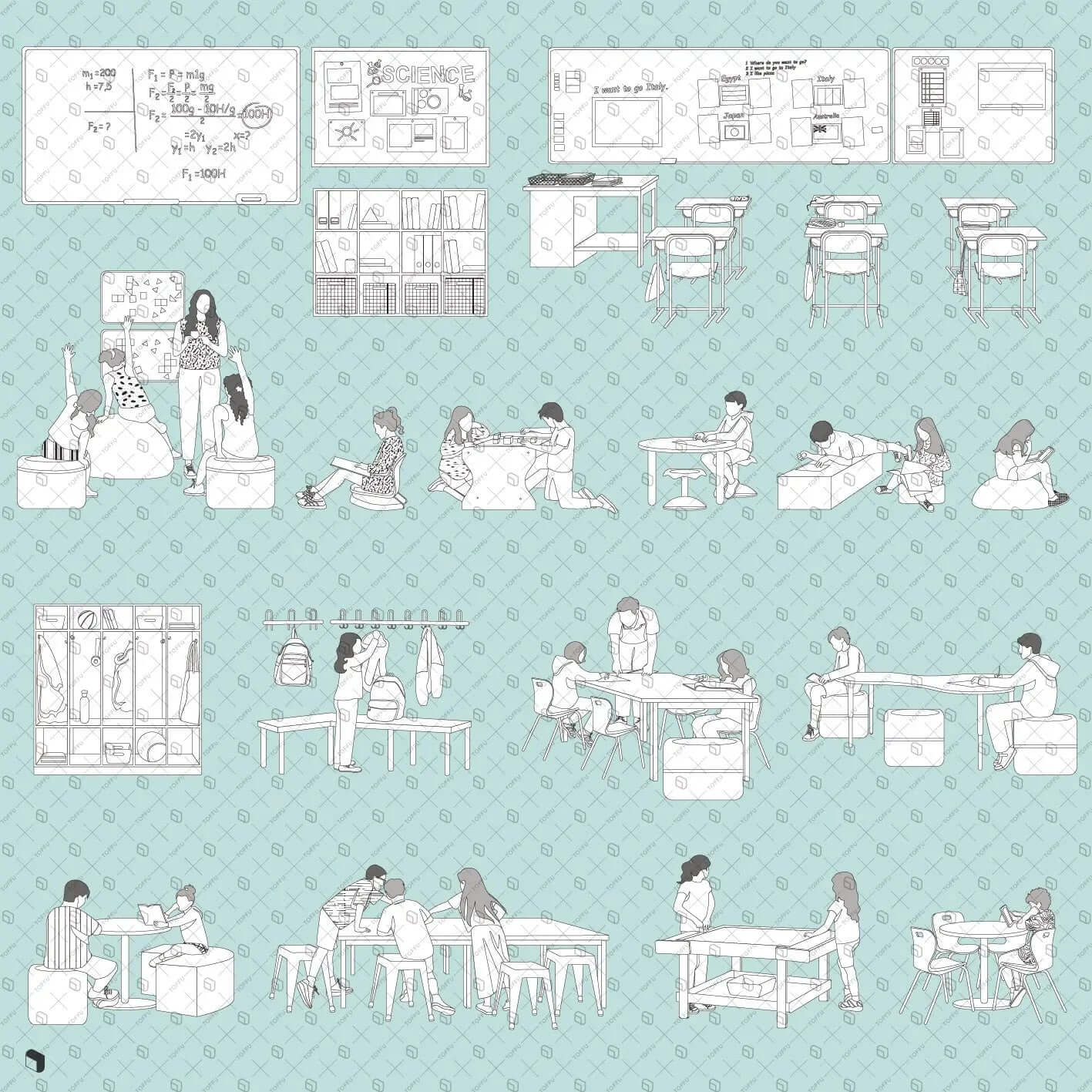 Flat Vector Classroom Digital Artwork drawings | Toffu Co
