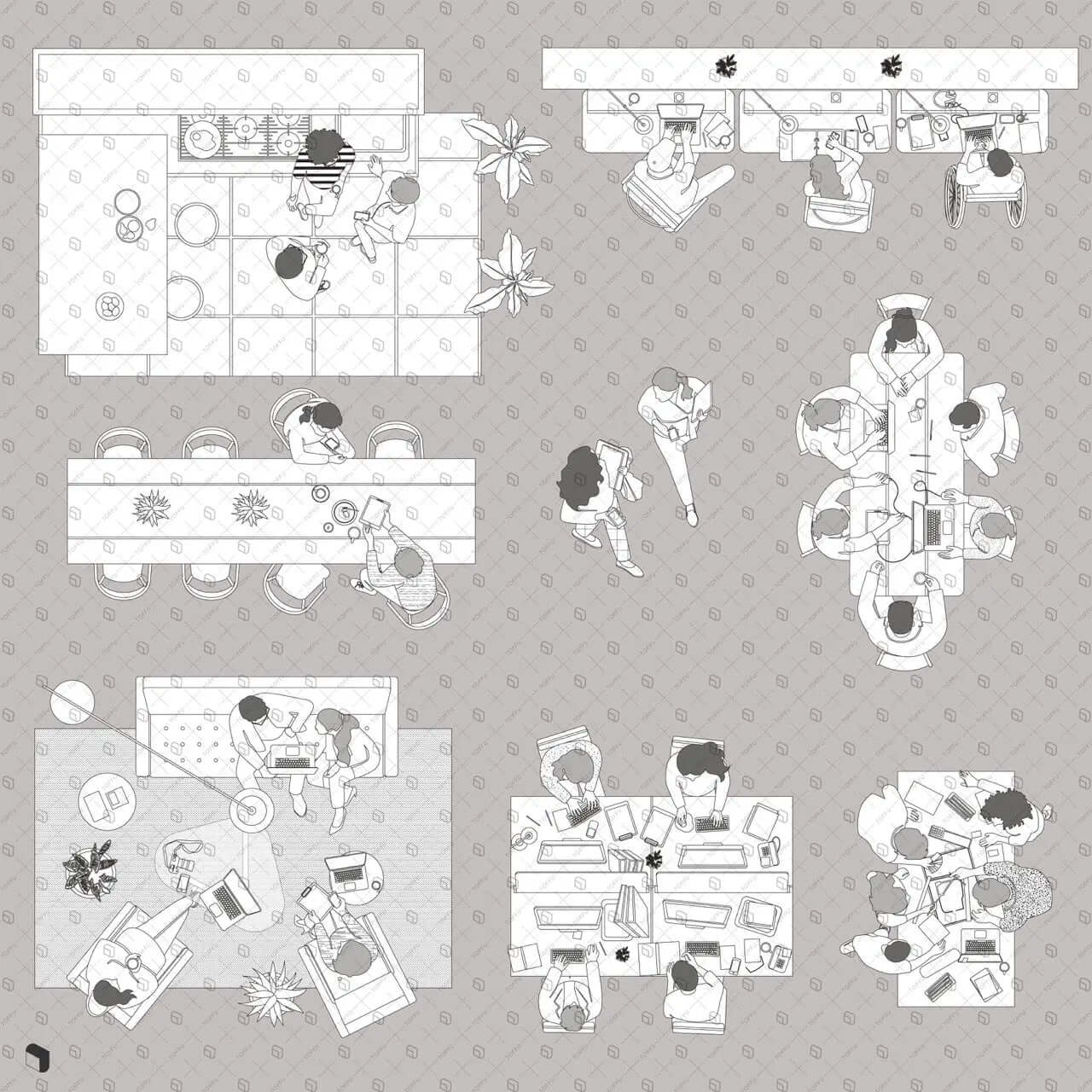 Flat Vector Coworking Top View Digital Artwork drawings | Toffu Co