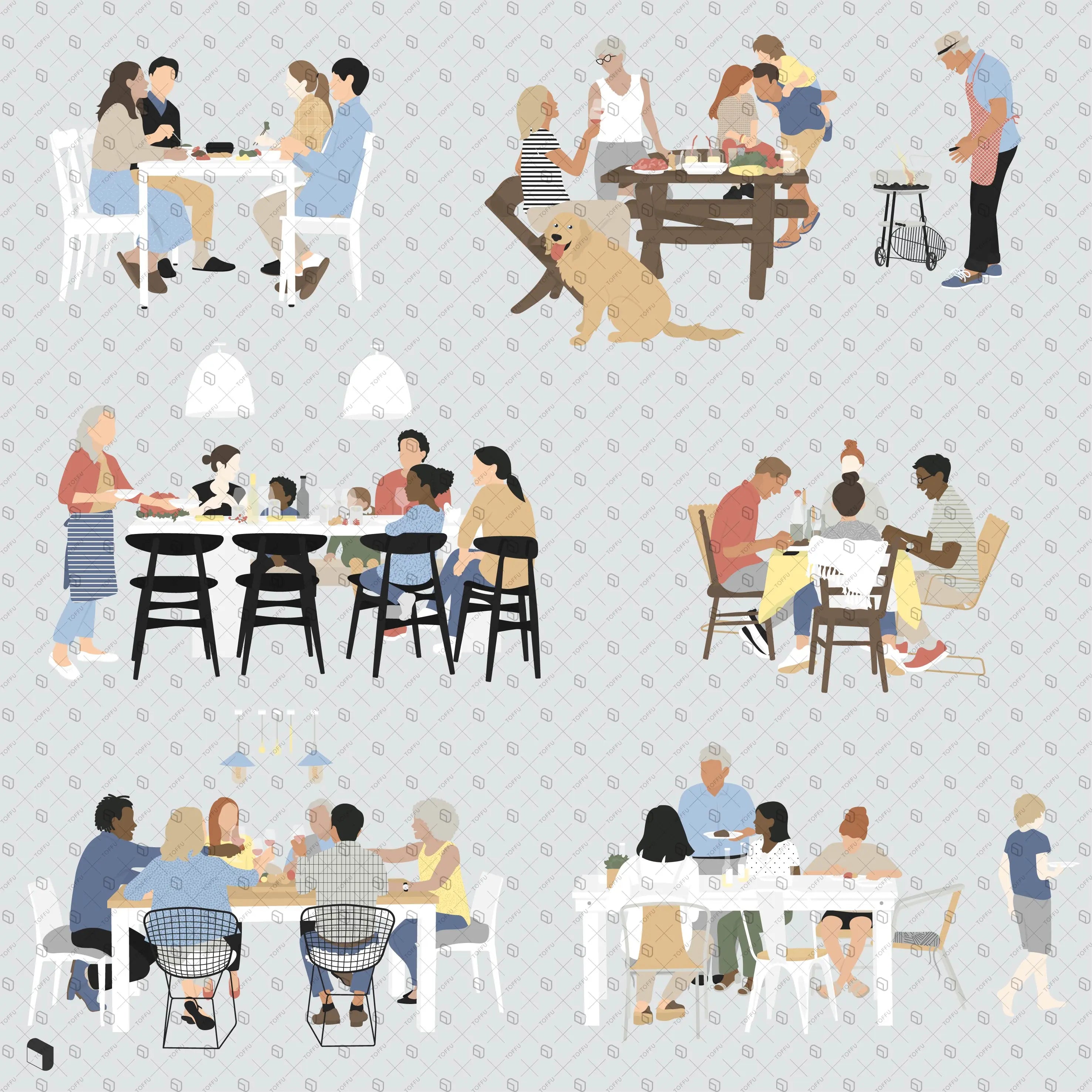 Flat Vector Dinner Table Digital Artwork drawings | Toffu Co