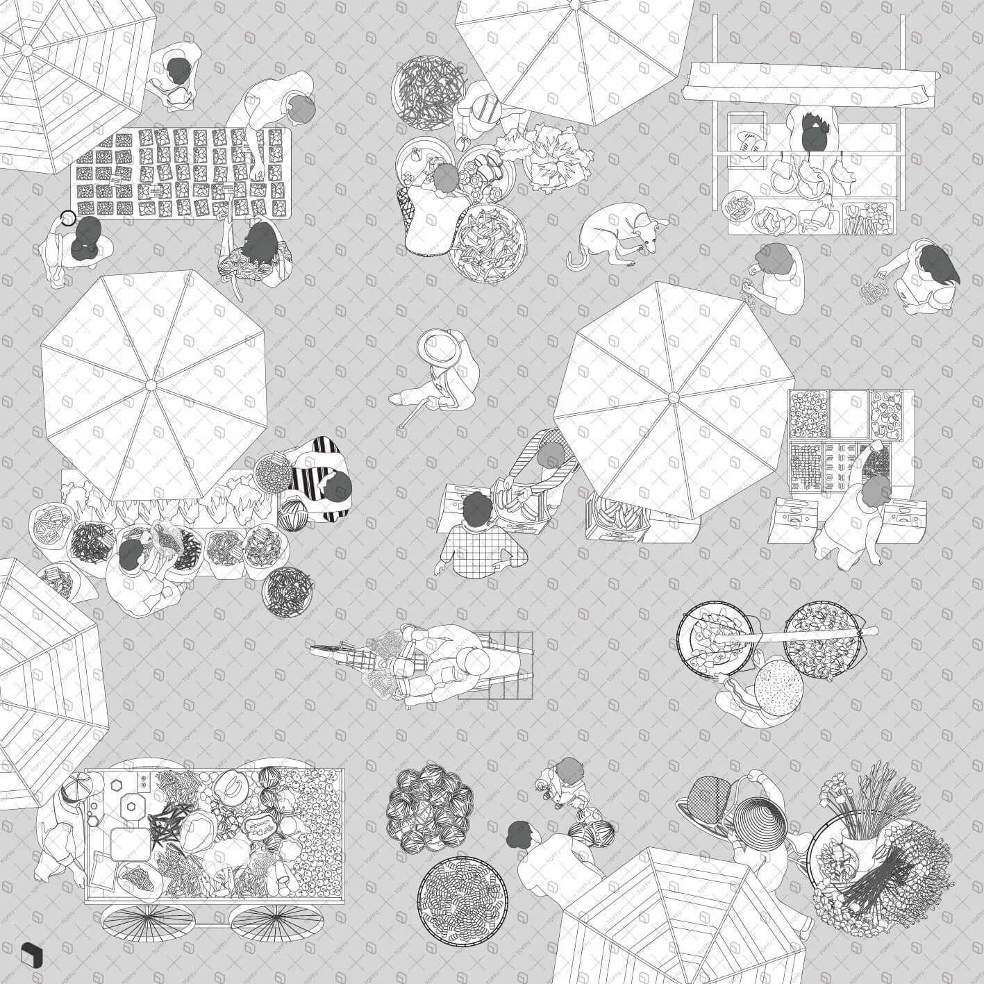 Flat Vector Farmers Market Top View Digital Artwork drawings | Toffu Co