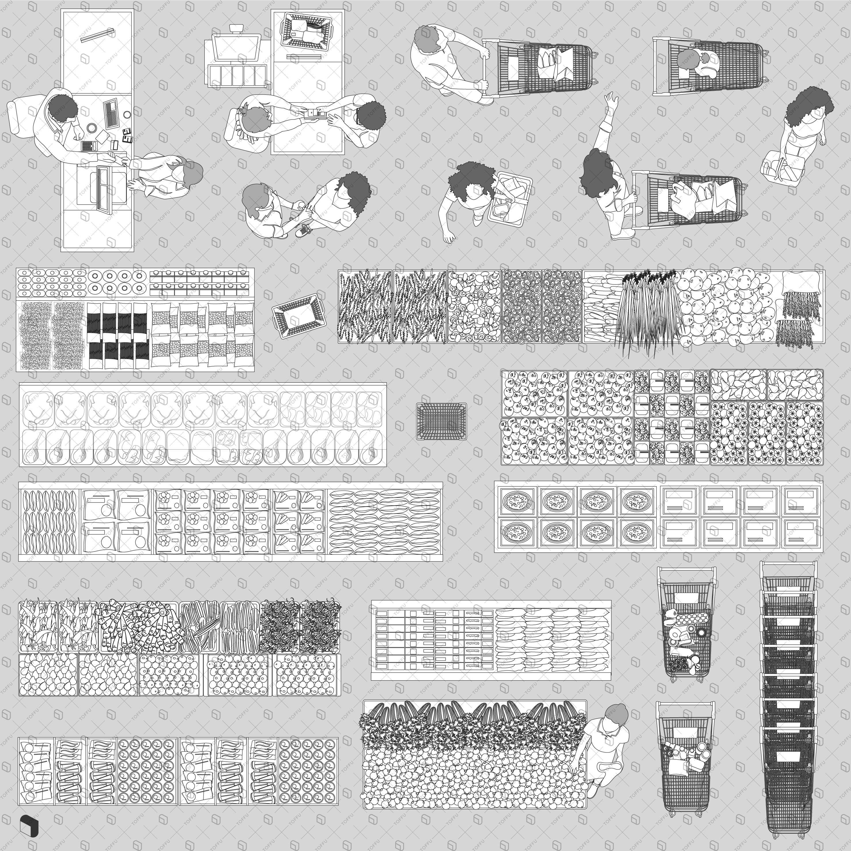 Flat Vector Grocery Store Top View PNG - Toffu Co