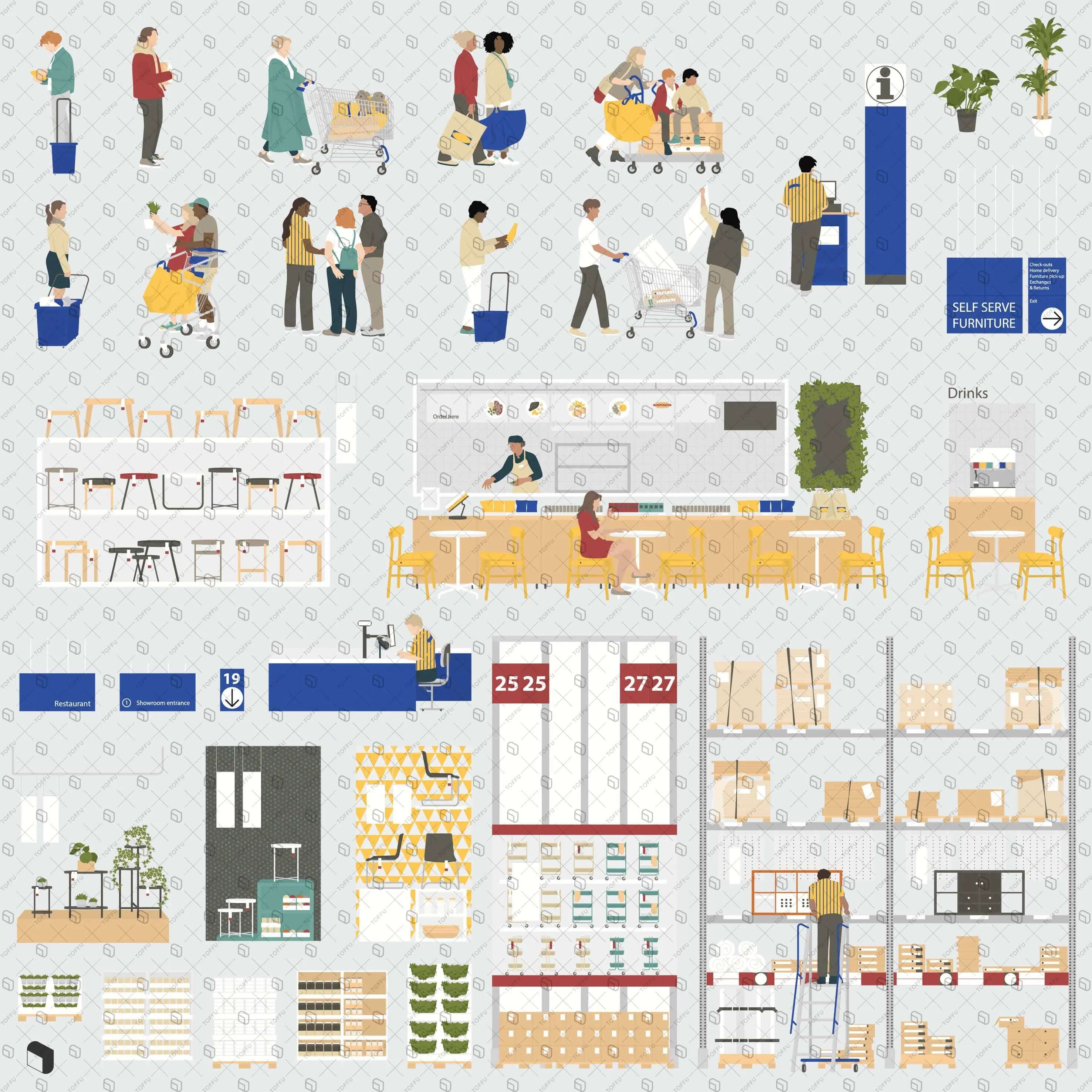 Flat Vector Ikea Section Digital Artwork drawings | Toffu Co
