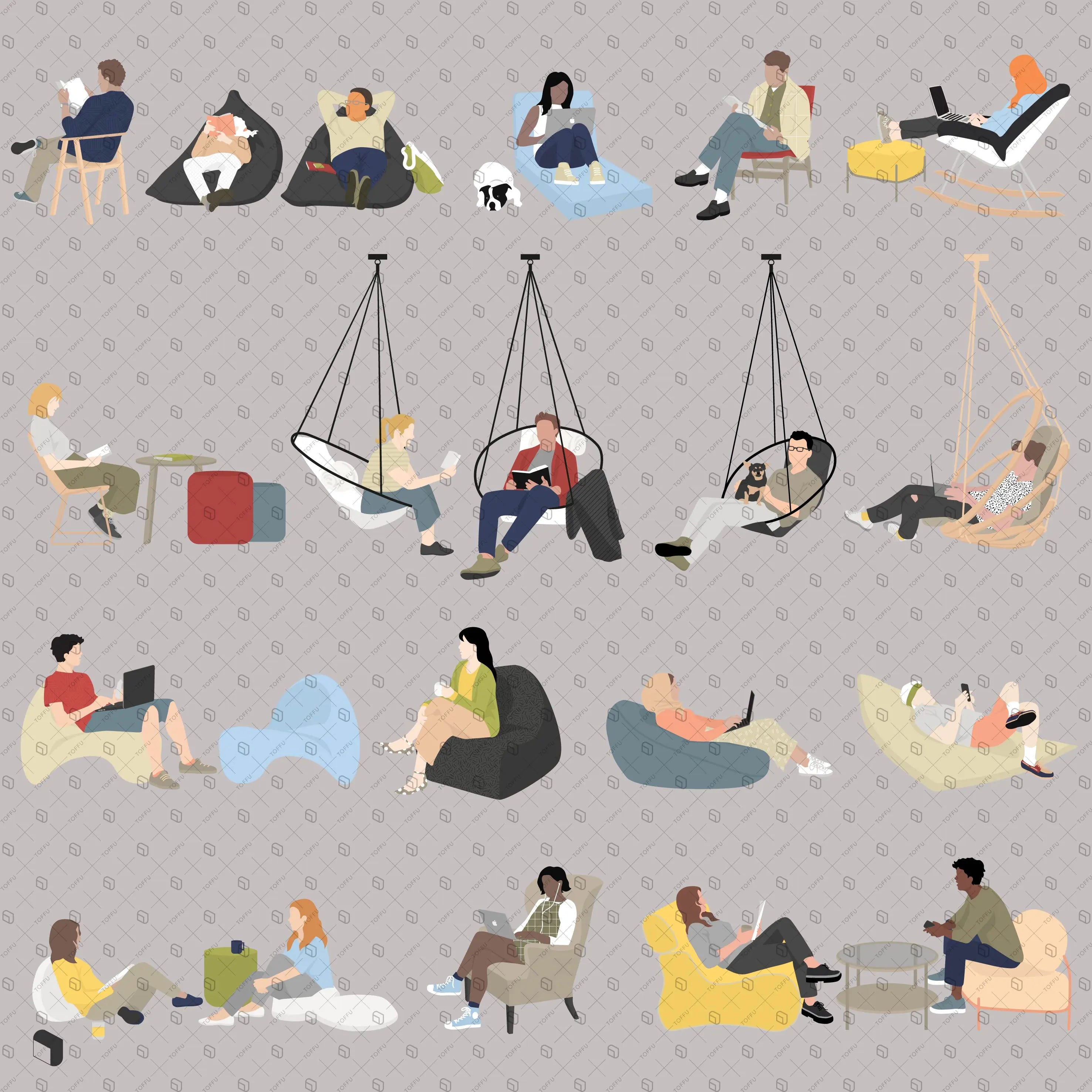 Flat Vector Lounge 2 Digital Artwork drawings | Toffu Co