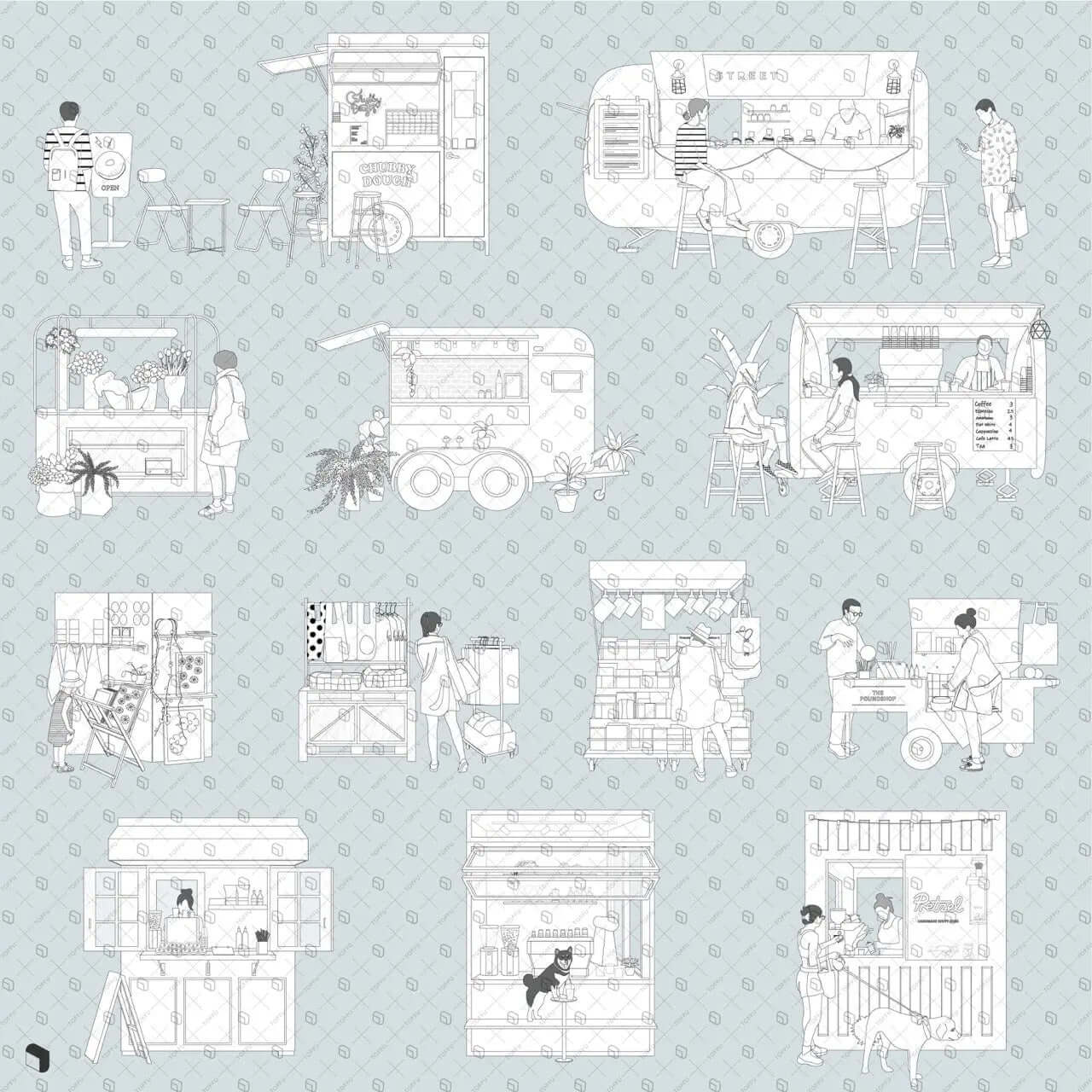 Flat Vector Market Stalls Digital Artwork drawings | Toffu Co